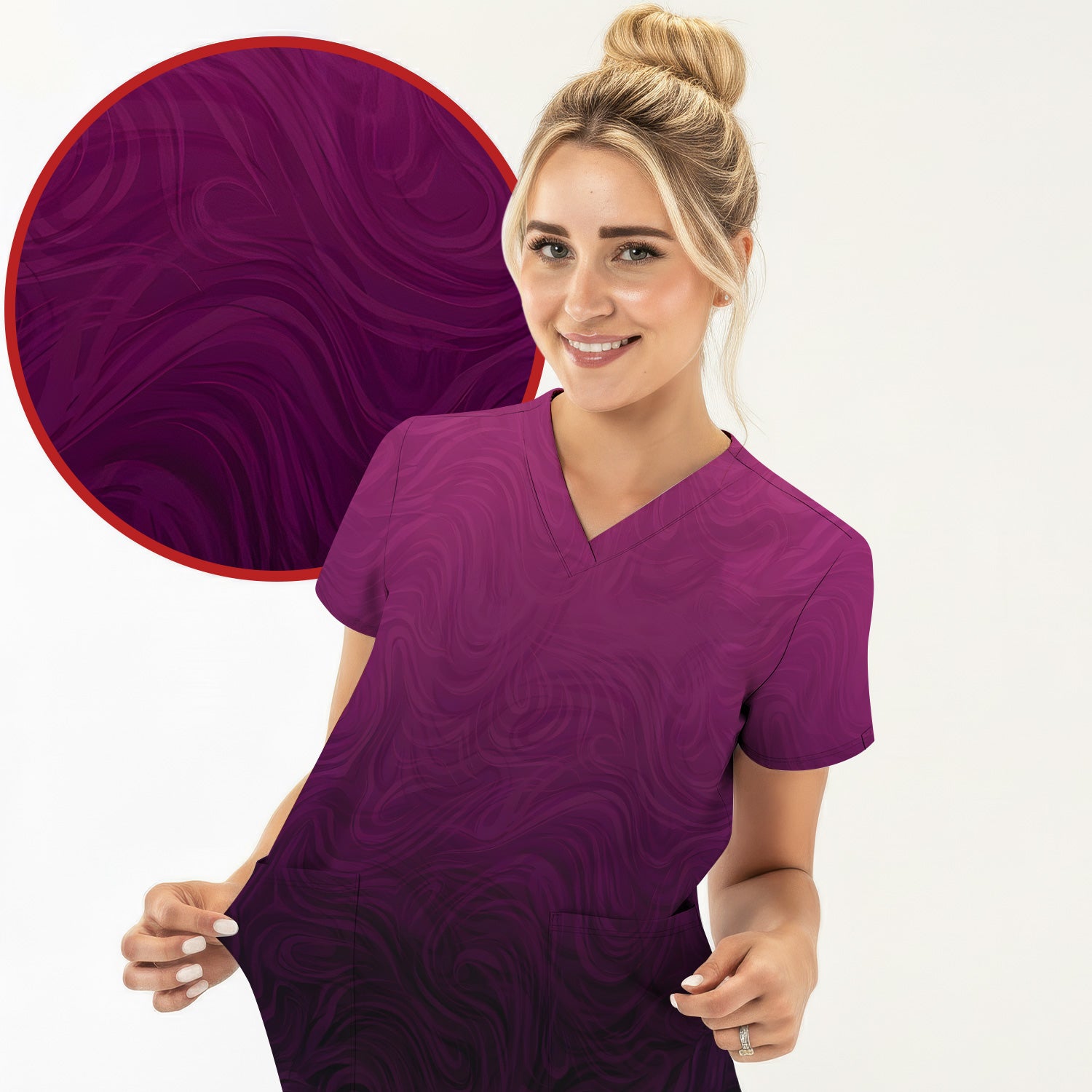 Abstract Swirl Ombre Pattern Scrub Top, Comfortable Scrubs for Nurses