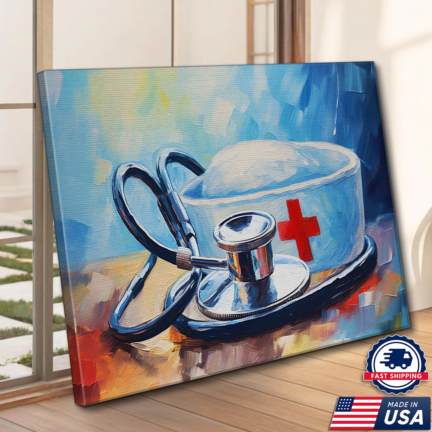 Nurse Hat and Stethoscope Canva, Medical Appreciation Gift for RN LPN CNA, Home Office Wall Decor