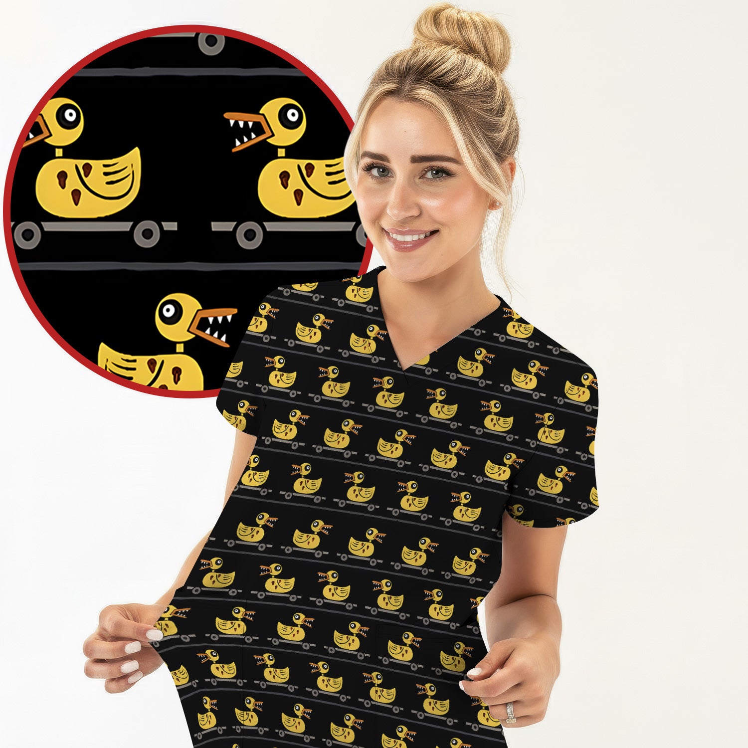 Spooky Rubber Duck Scrub Top, Cute Creepy Halloween Nursing Uniform