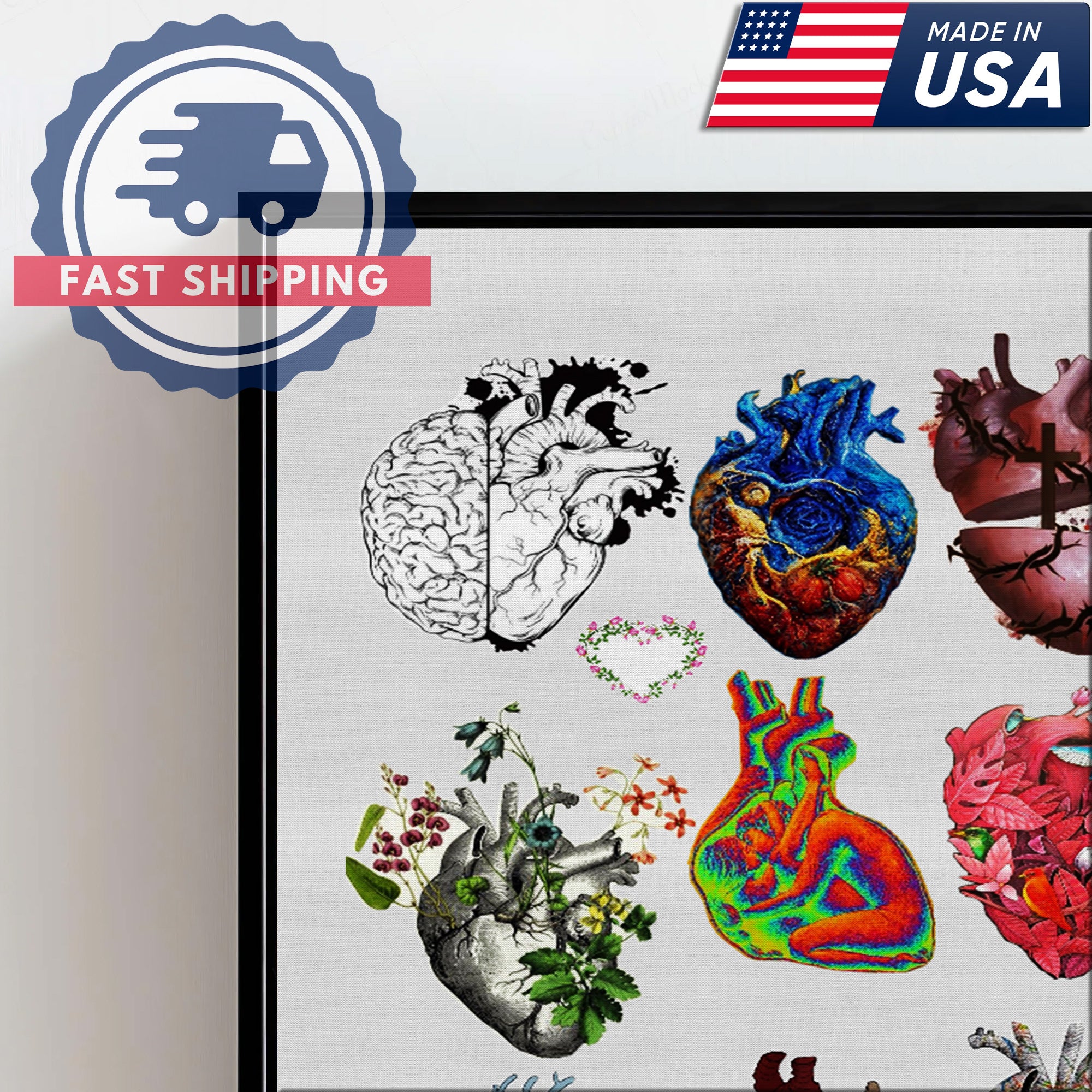 Anatomical Heart Art Canvas, Floral Heart Wall Decor, RN LPN CNA Healthcare Worker Gift