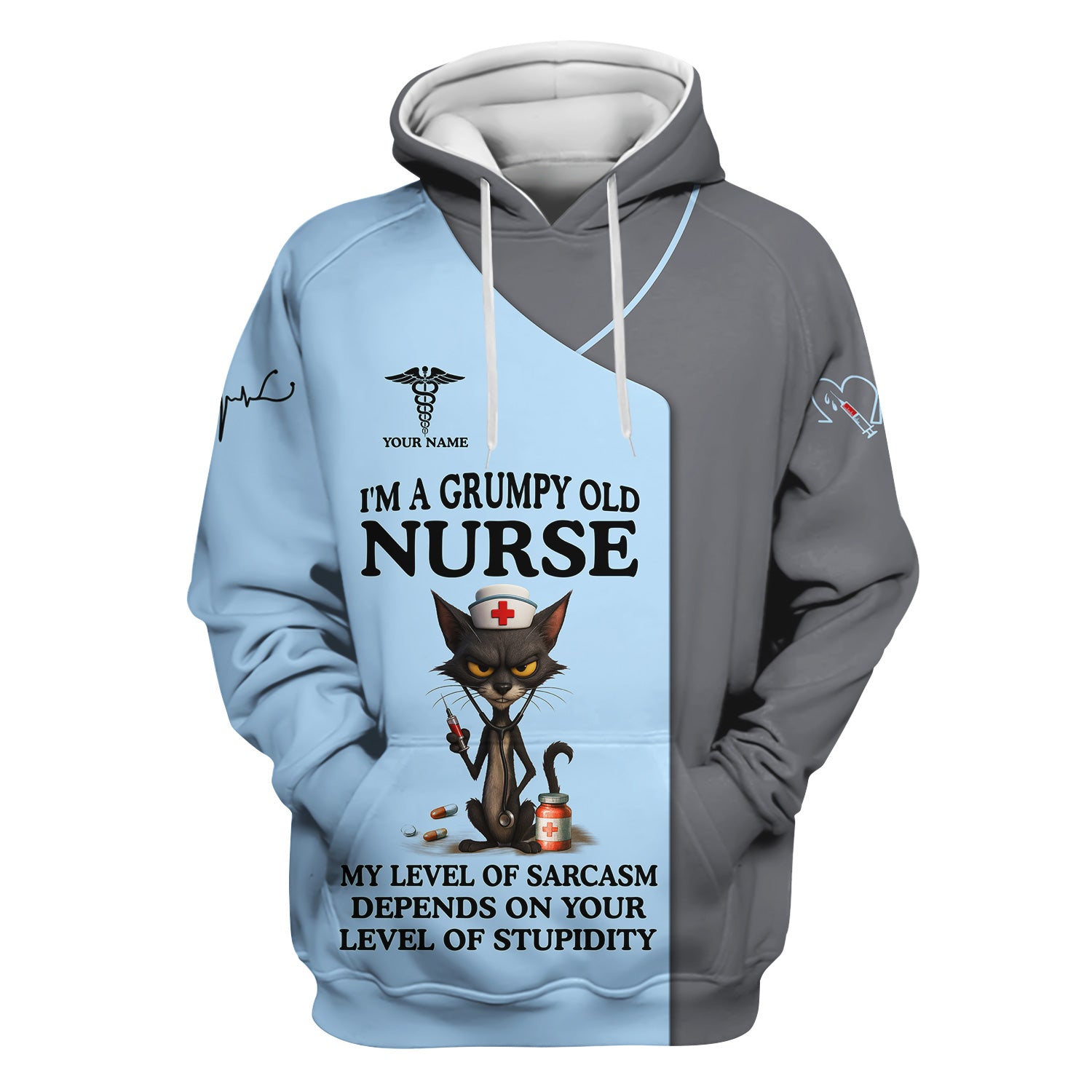 Funny Grumpy Old Nurse Shirt - Sarcastic Black Cat Humor for RN LPN CNA - Custom Name Gift for Nursing Staff Healthcare Workers