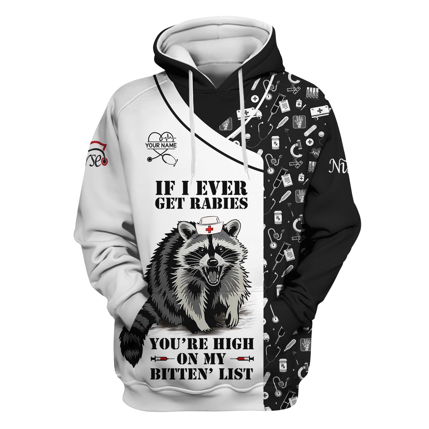 Custom Name Funny Nurse Scrub Top - You're High On My Bitten List - Gift for RN LPN CNA Healthcare Staff