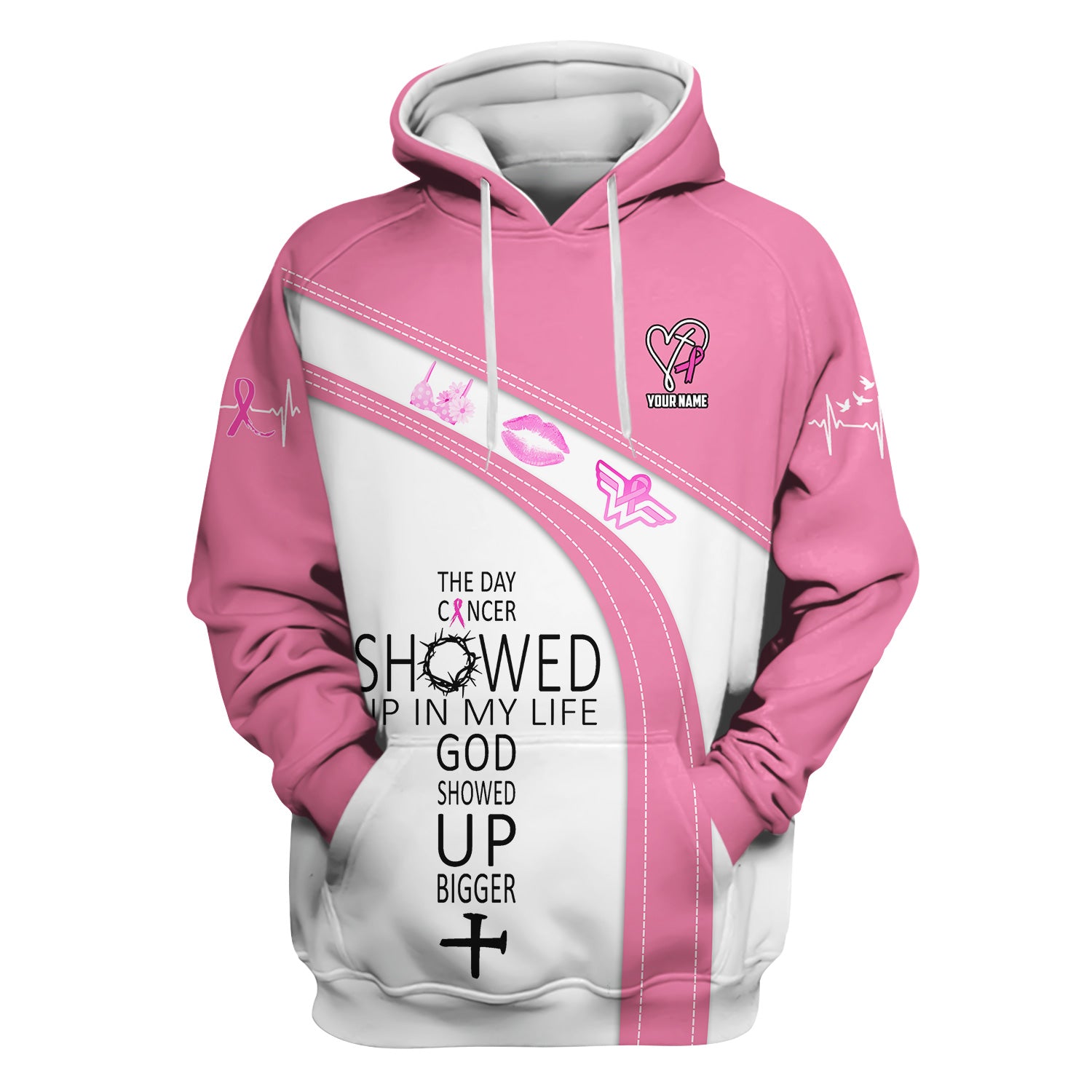 Custom Breast Cancer Awareness Faith Scrub - The Day Cancer Showed Up Quote - Gift for Women RN LPN CNA