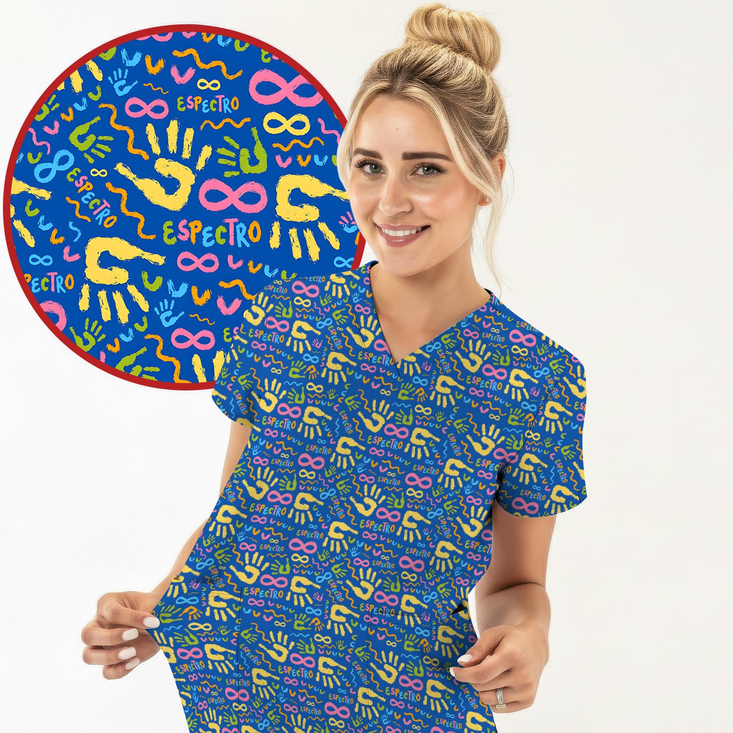 Autism Awareness Infinity Handprint Scrub Top, Comfortable Scrubs for Nurses