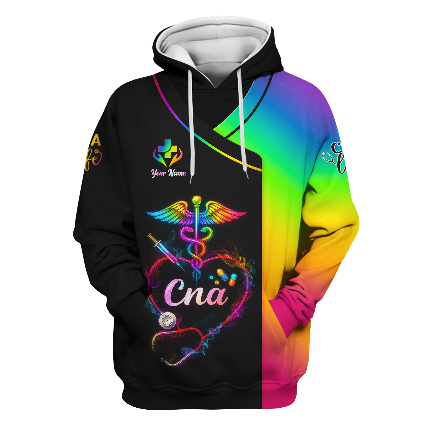 Personalized CNA Scrubs Shirt - Rainbow Medical Nurse Top for Healthcare Workers - Gift for RN LPN Healthcare Workers
