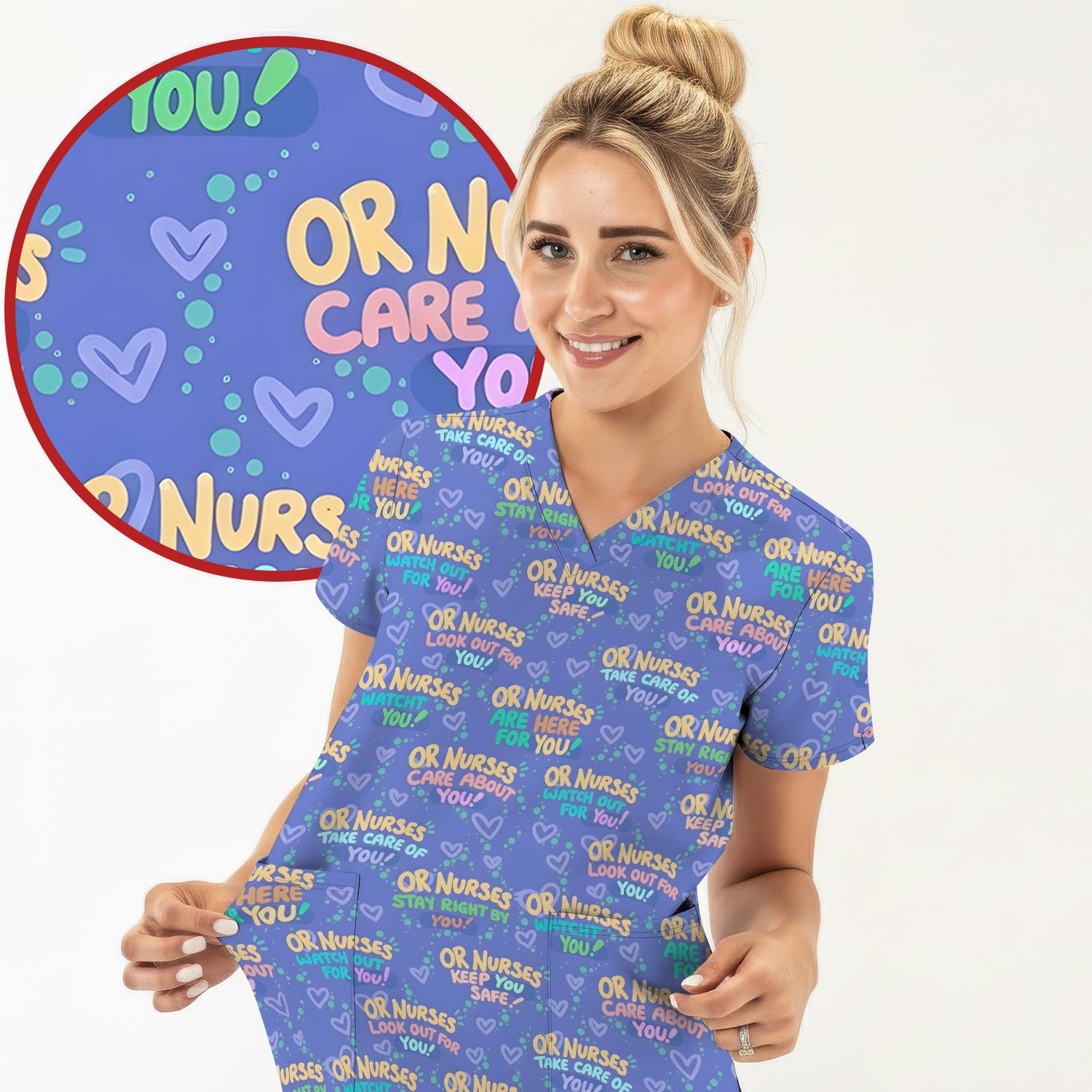 Inspirational Nurse Quote Care Message Pattern Scrub Top, Comfortable Scrubs for Nurses