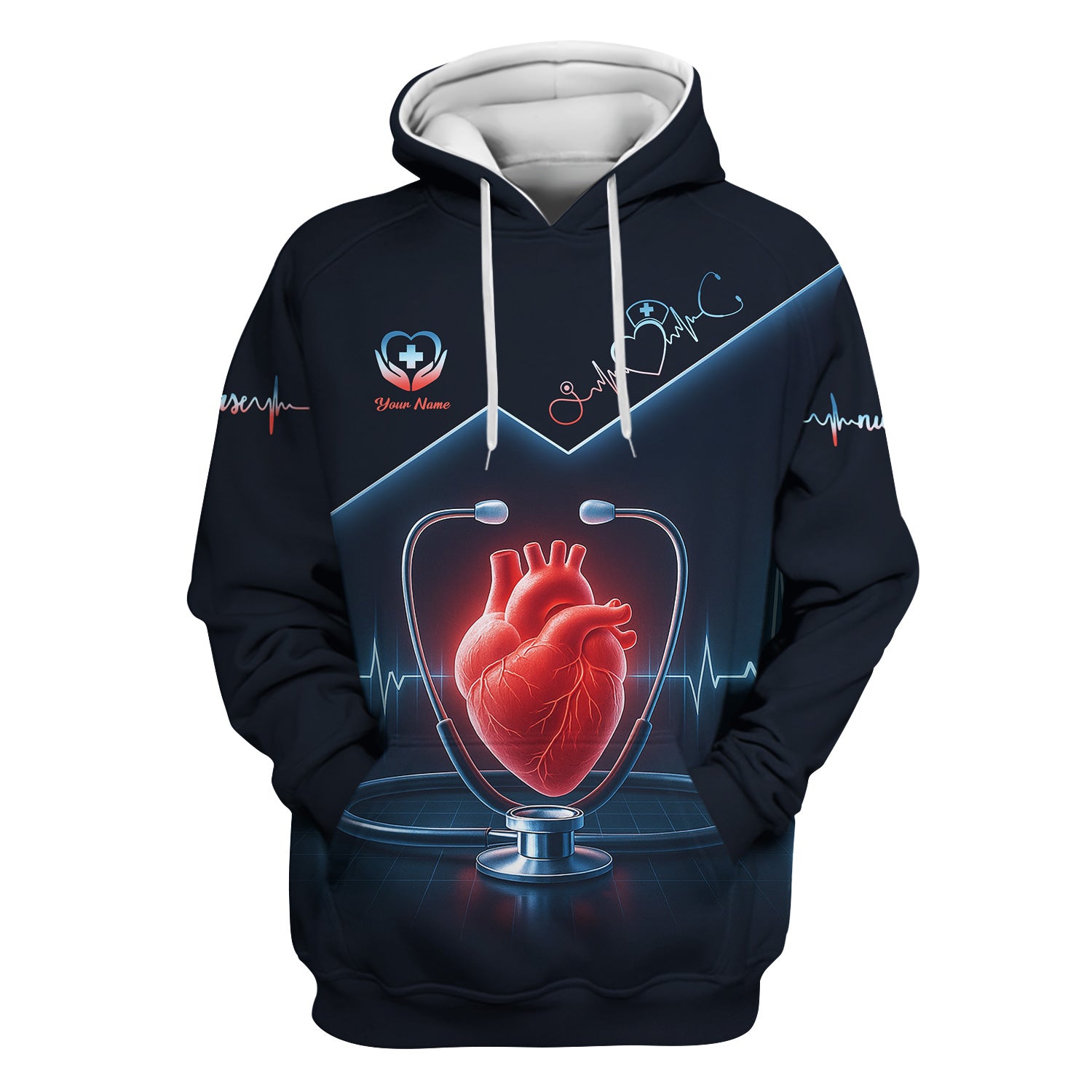 Personalized Nurse Shirt for RN LPN CNA - Heart Anatomy with EKG Line Design - Gift for Healthcare Workers & Nursing Staff