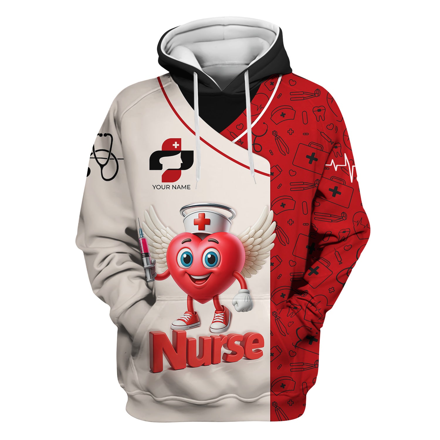 Custom Funny Nurse Shirt - Cartoon Heart with Syringe & Angel Wings - I Will Stab You Quote Gift for RN LPN CNA Medical Workers