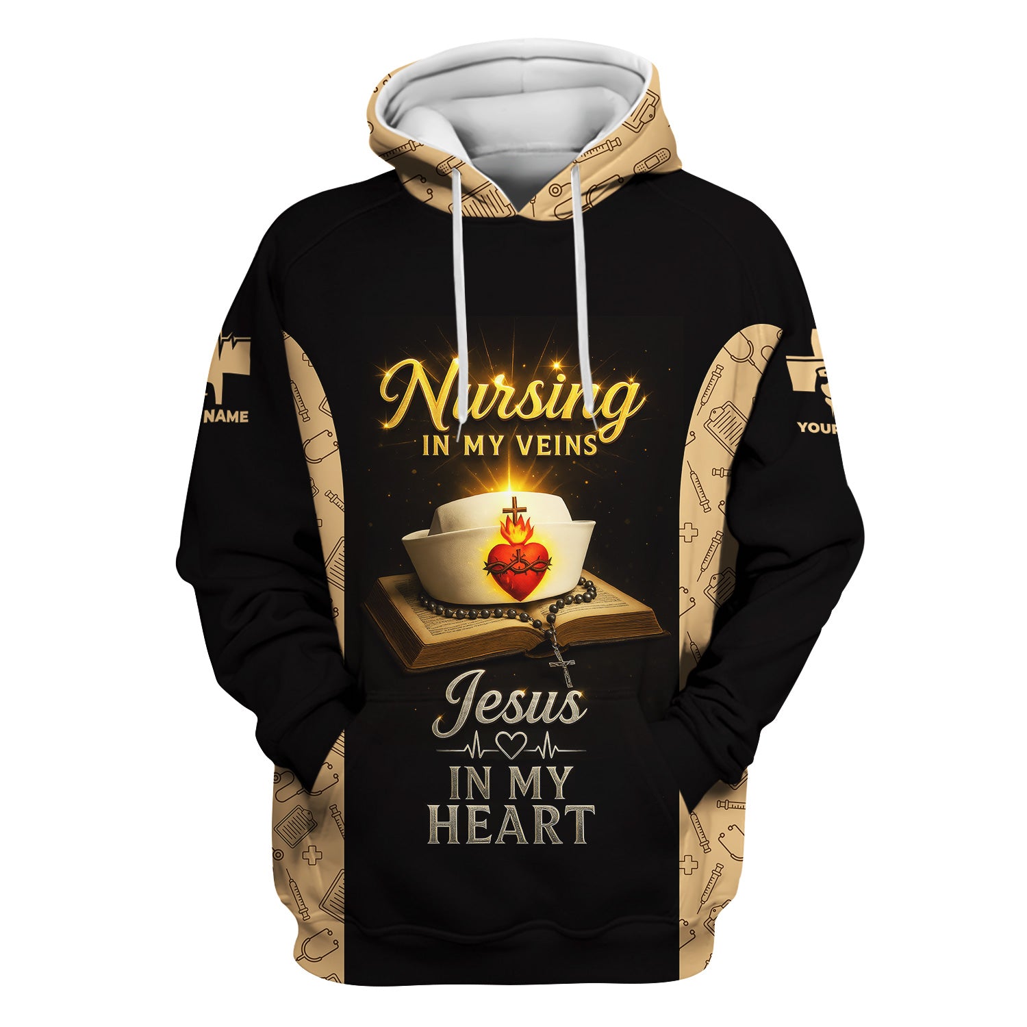 Christian Nurse Scrubs Shirt for Women - Jesus in My Heart Nursing in My Veins - Faith-Based Uniform Top Gift for RN CNA LPN