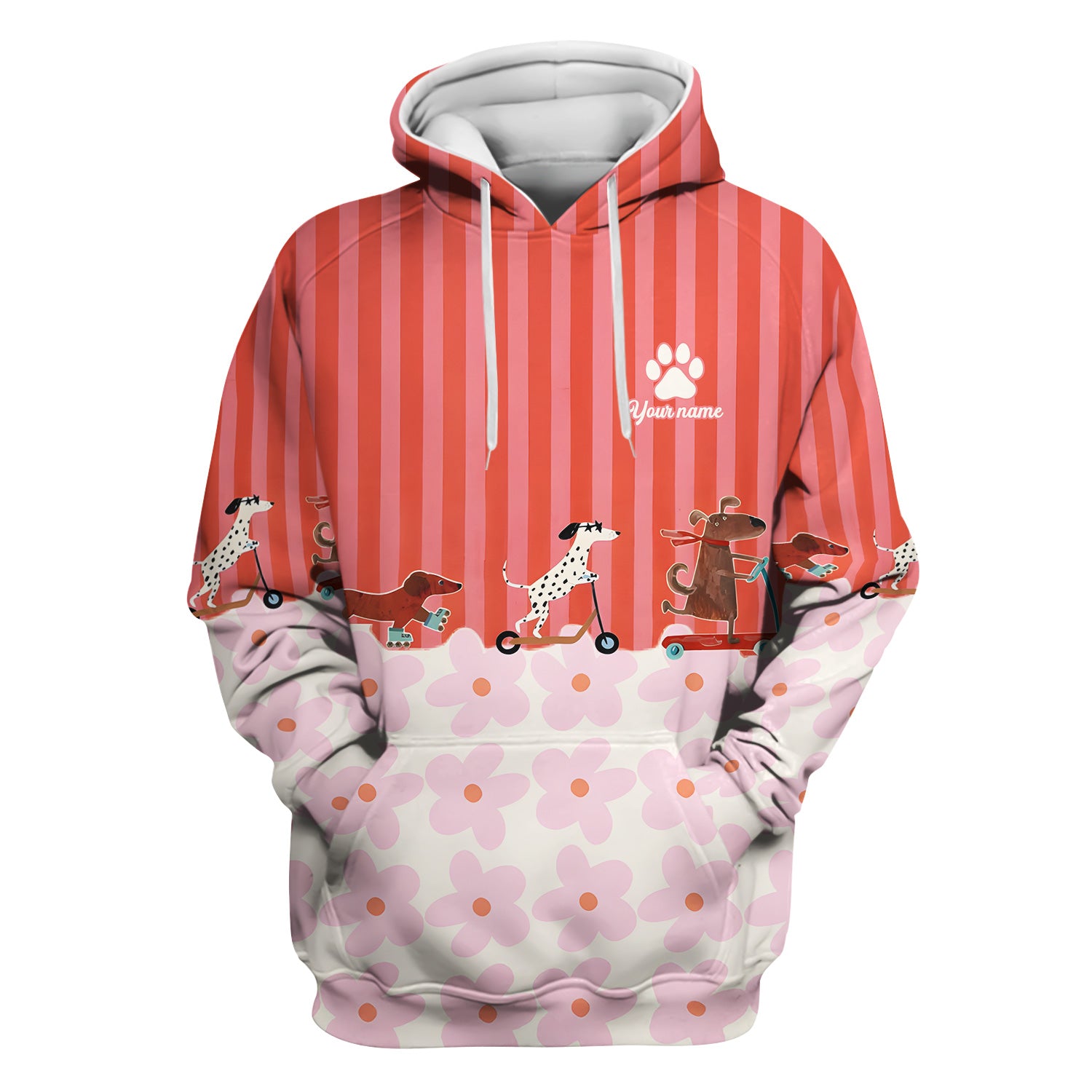 Personalized Cute Dog Roller Skate Flower Pattern Scrub Top, Comfortable Scrubs for Nurses