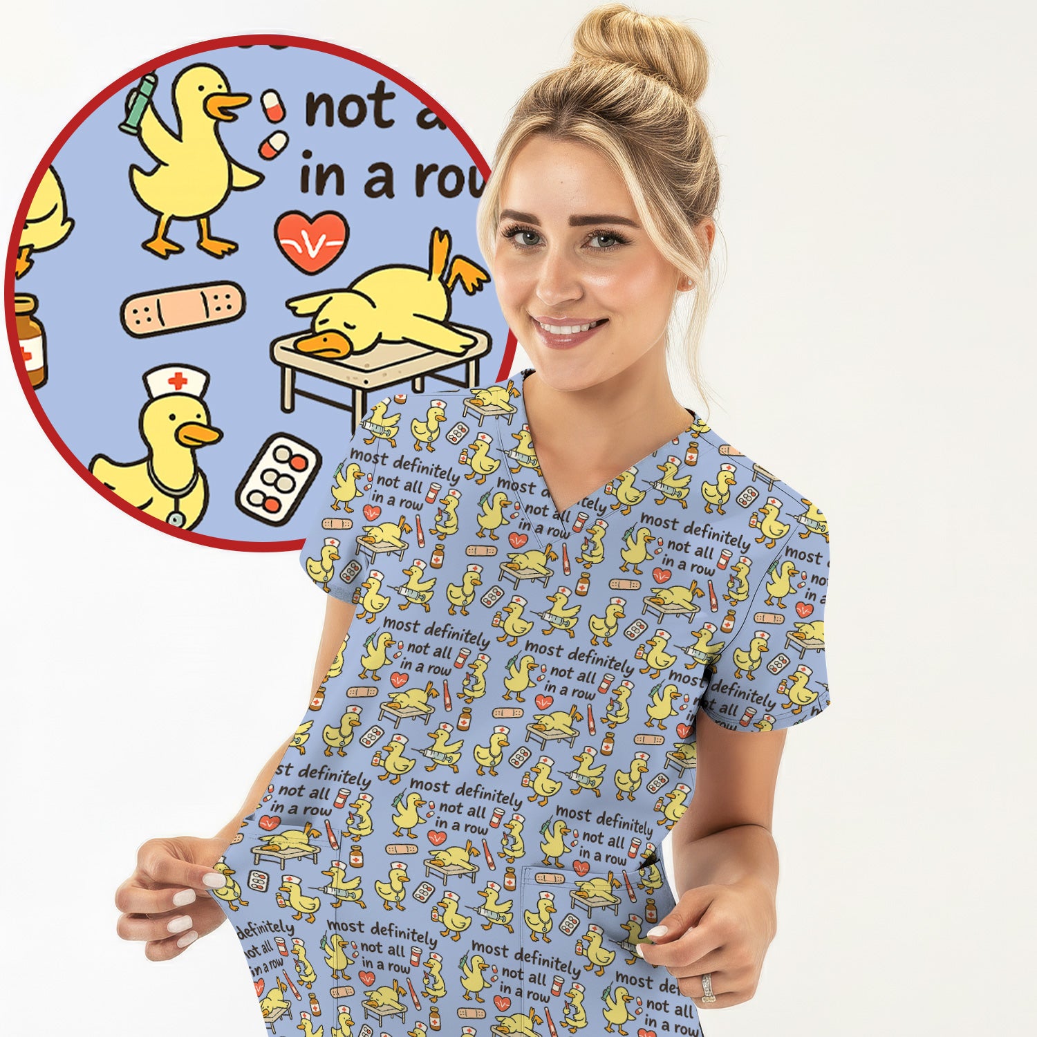 Funny Nurse Duck Medical Humor Pattern Scrub Top, Comfortable Scrubs for Nurses