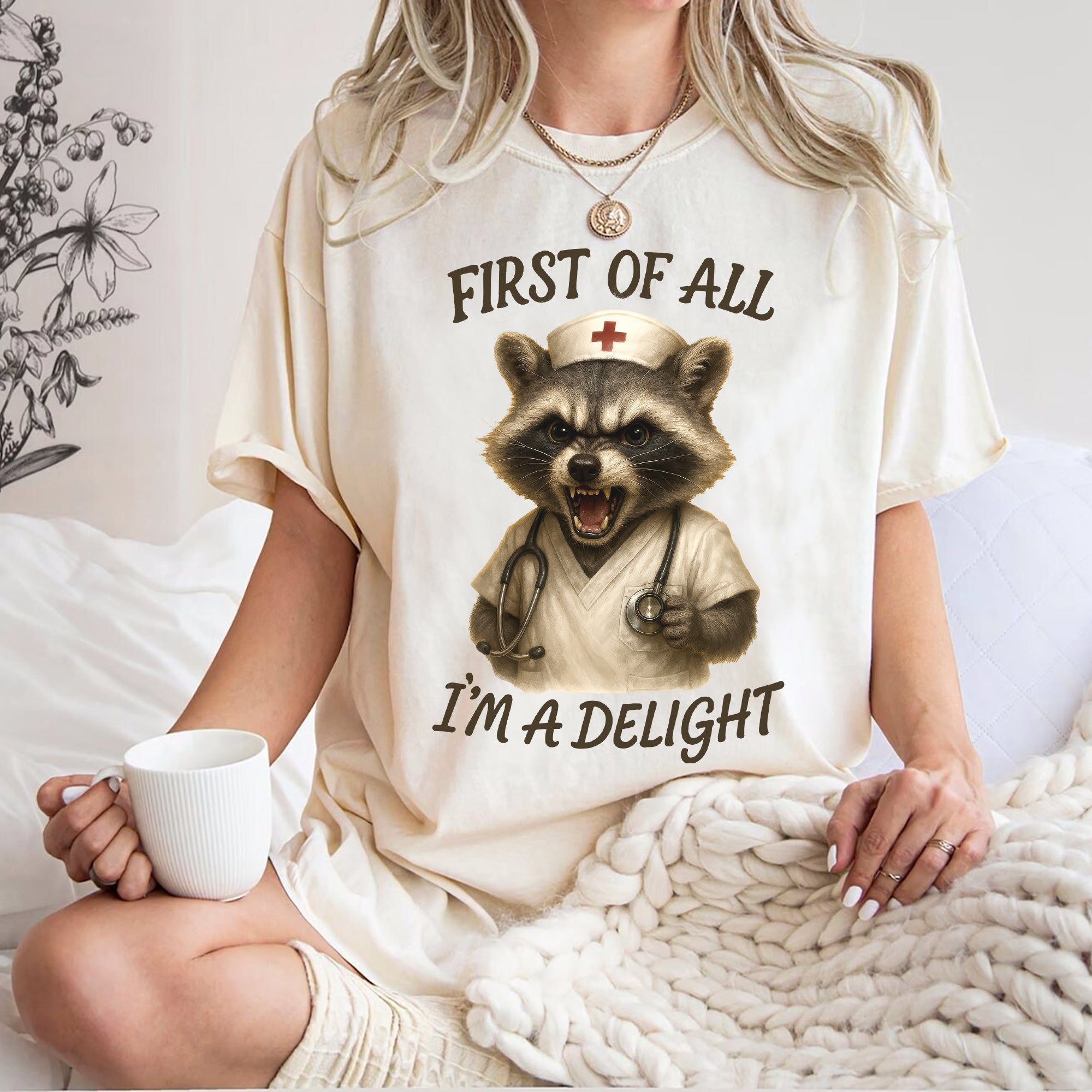 Personalized Raccoon Nurse Shirt for RN LPN CNA – Funny Quote I’m a Delight Nurse Gift – Cute Sarcastic Tee for Healthcare Workers