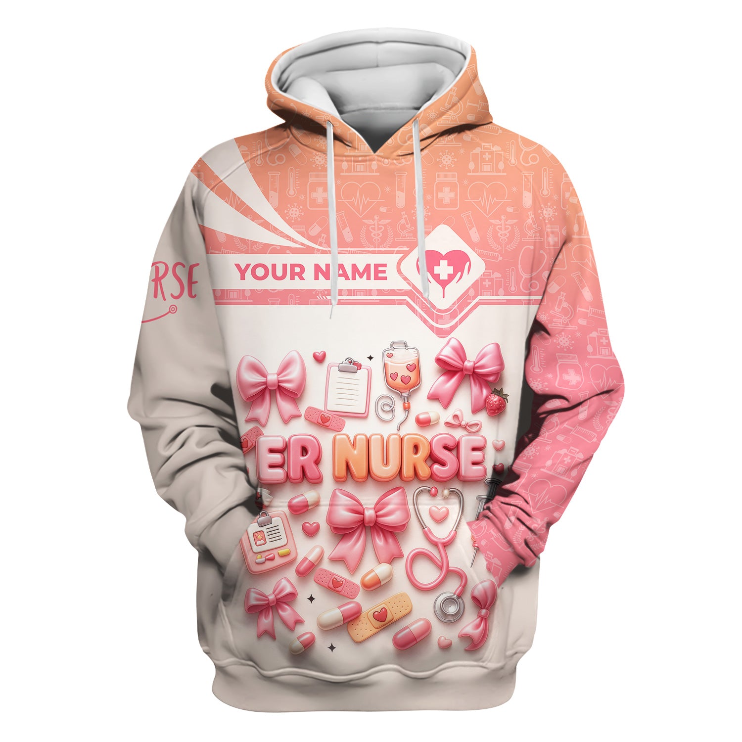 Personalized ER Nurse Scrub Shirt with Name - Cute All Over Print Medical Uniform - Funny Gift for Emergency Room Nurses