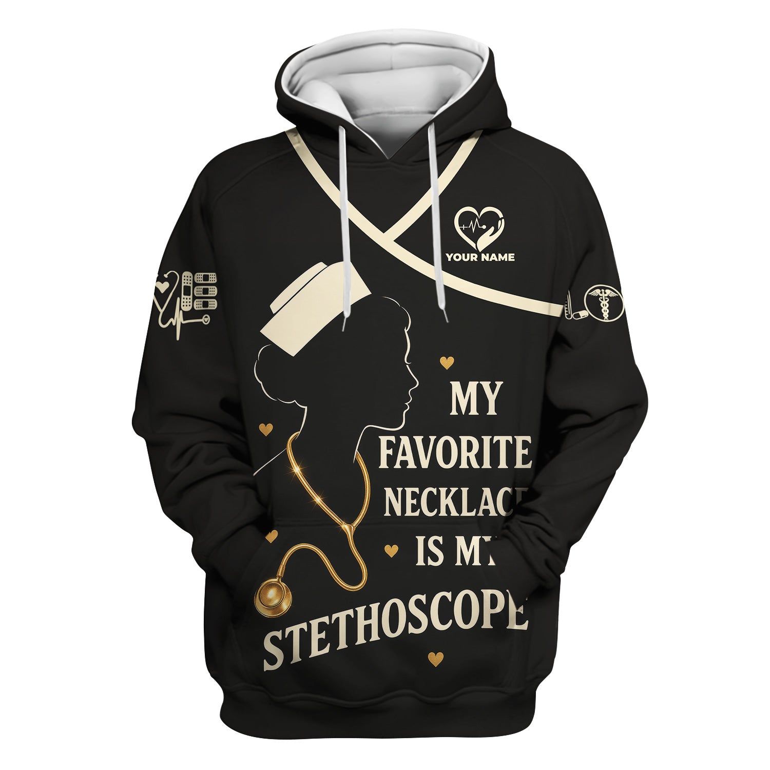 Personalized Funny Nurse Graphic Shirt - Stethoscope Necklace Quote - Gift for Registered Nurse, EMT, Medical Assistant