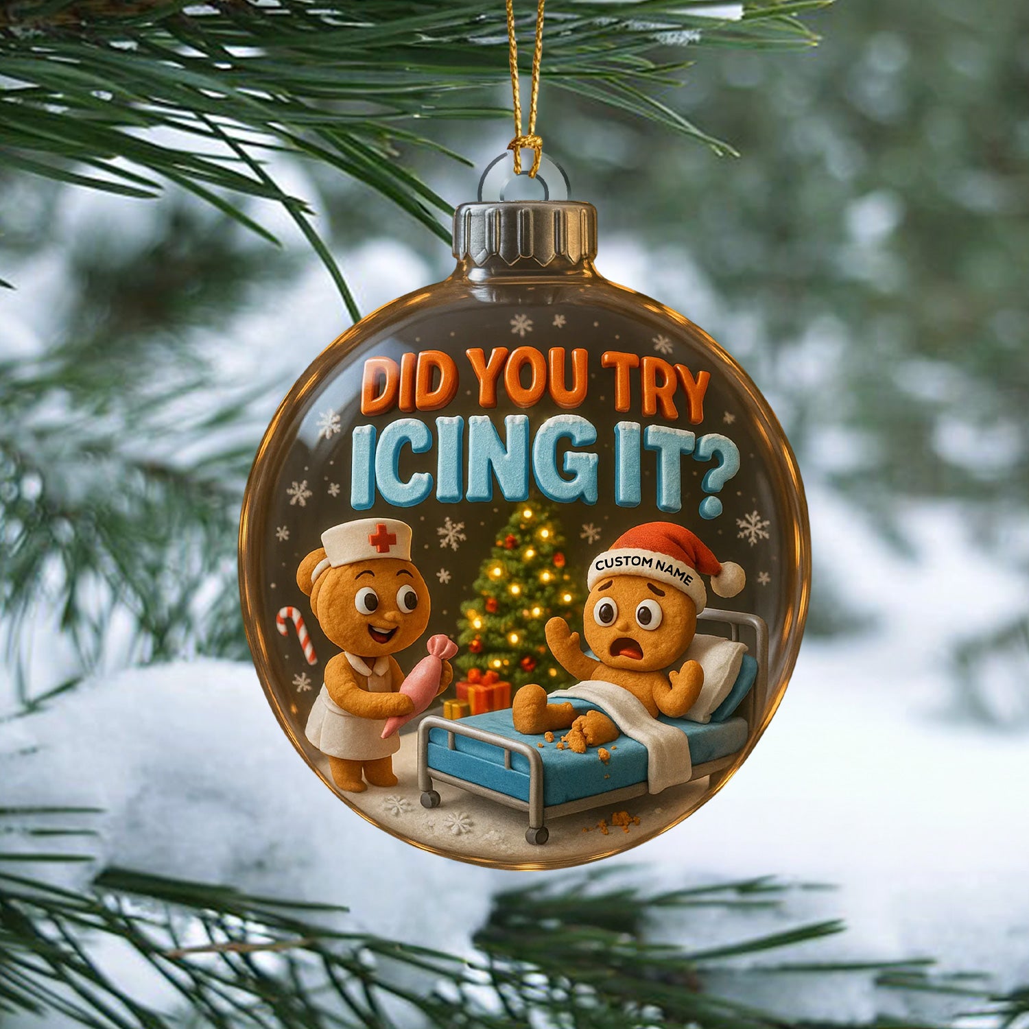 Personalized Funny Nurse Christmas Ornament, Custom Name Gingerbread Medical Ornament, Nurse Humor Xmas Tree Decor, Gift for Healthcare Workers