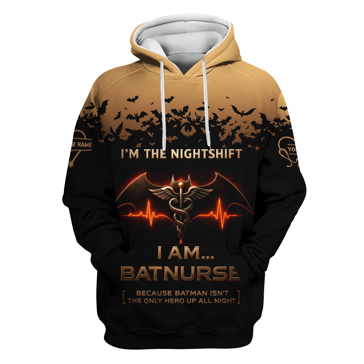 Custom Name Funny Batnurse Scrub Top - I'm the Nightshift RN LPN CNA Uniform - Halloween Gift for Healthcare Workers Nightshift Nurses