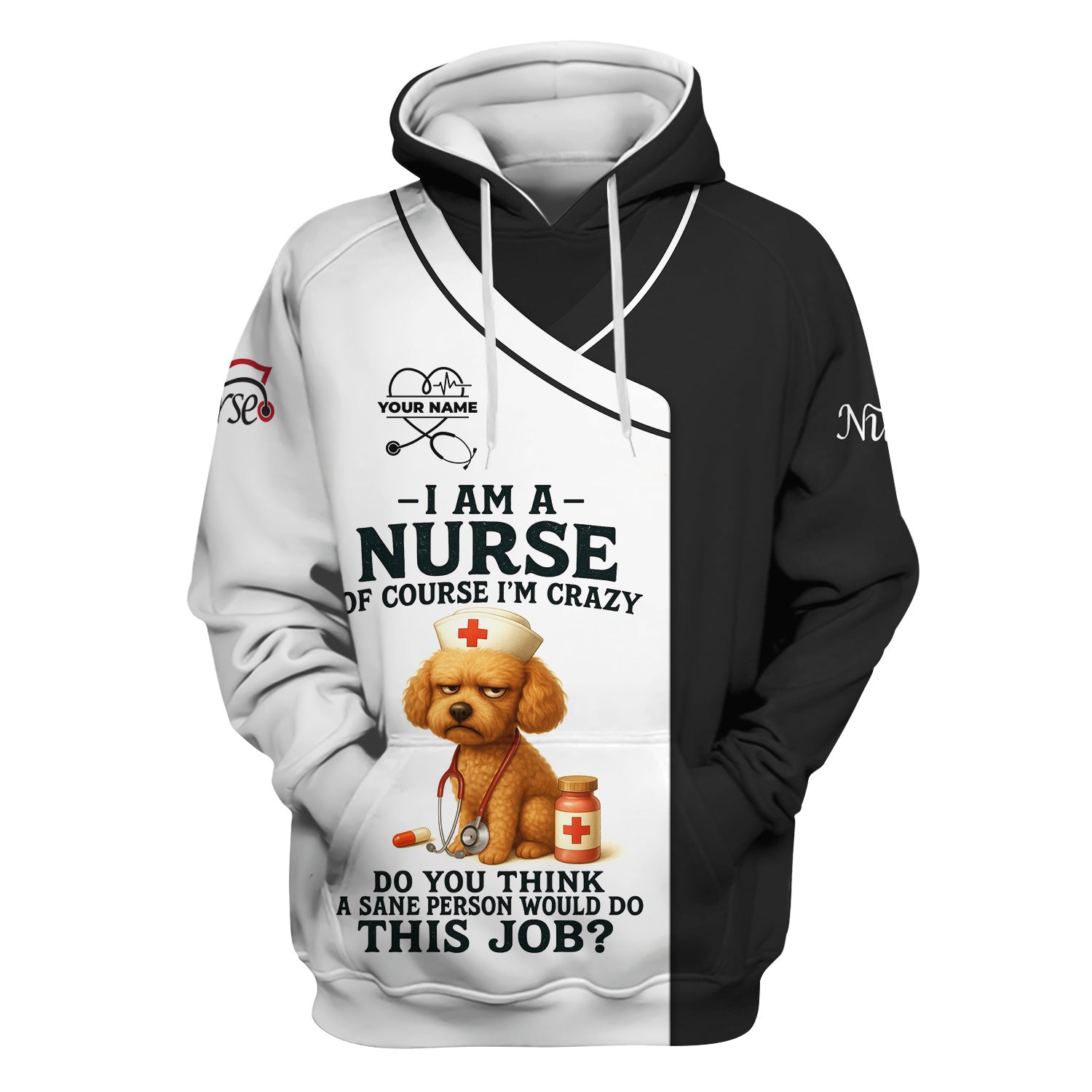 Personalized Nurse Scrub Top for Women RN LPN CNA - Custom Name Funny Grumpy Dog Saying Crazy Nurse Life Quote - Appreciation Gift for Healthcare Workers