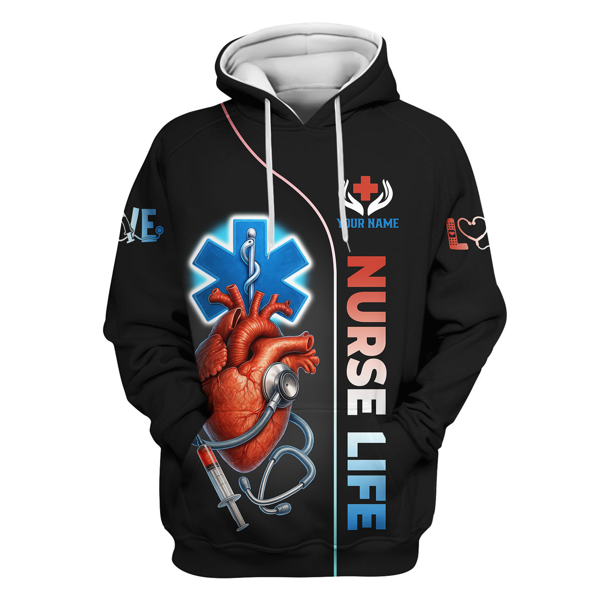Personalized Nurse Life Scrub Top - Anatomical Heart with Stethoscope Design - Custom Name Medical Uniform for RN, LPN, CNA