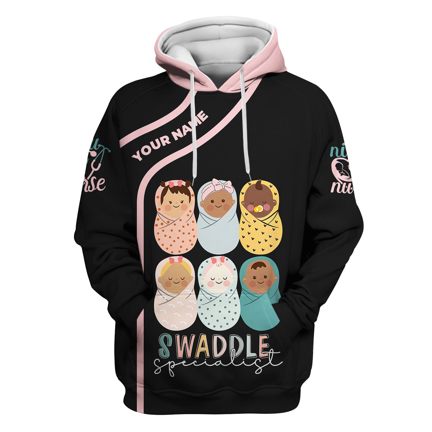 Swaddle Specialist Scrub Top - Cute NICU Nurse Shirt with Baby Design - Personalized Gift for Women RN CNA LPN Nursery Staff