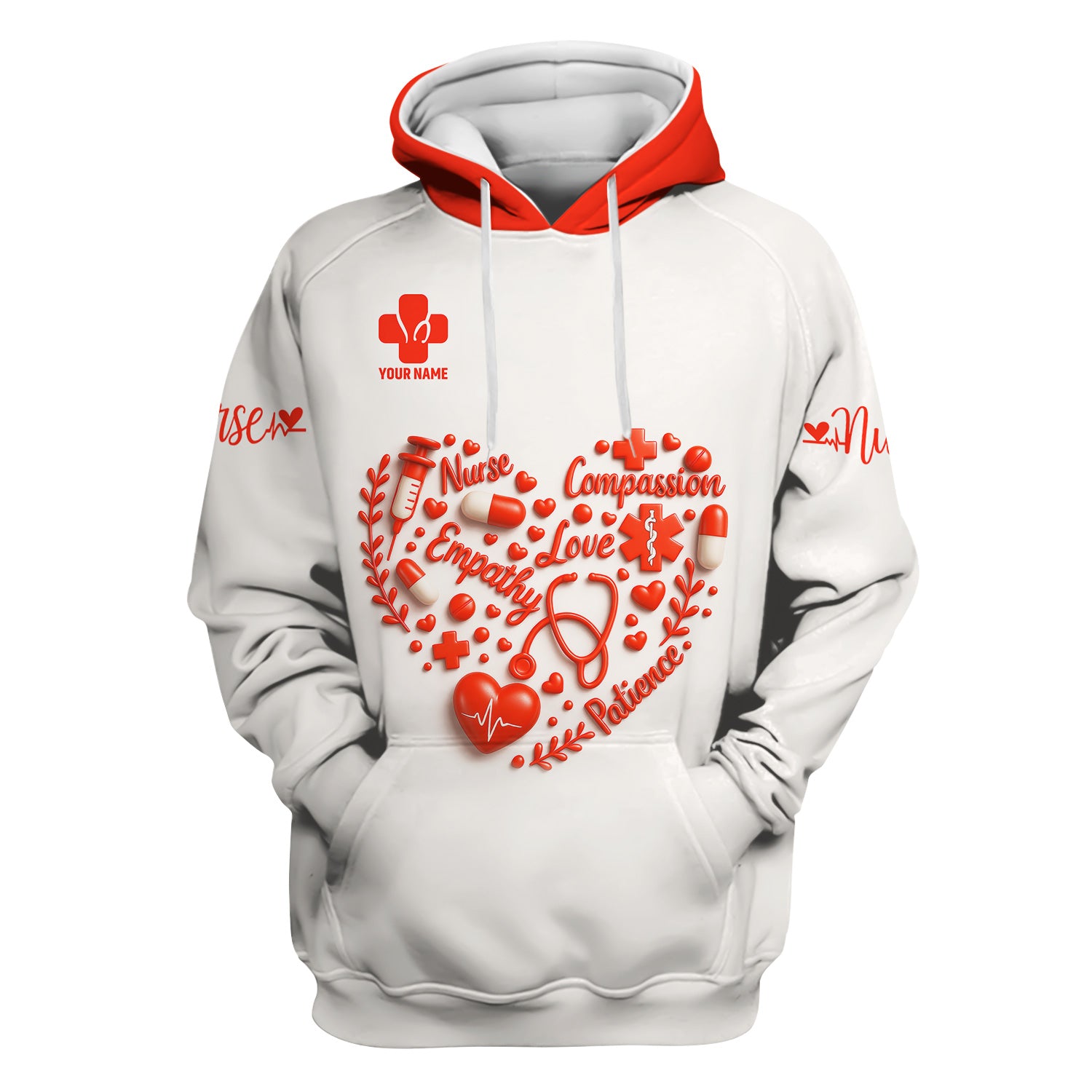 Heart Word Art Nurse Scrub Top - Compassion Empathy Love Design - Gift for RN CNA LPN Women in Healthcare
