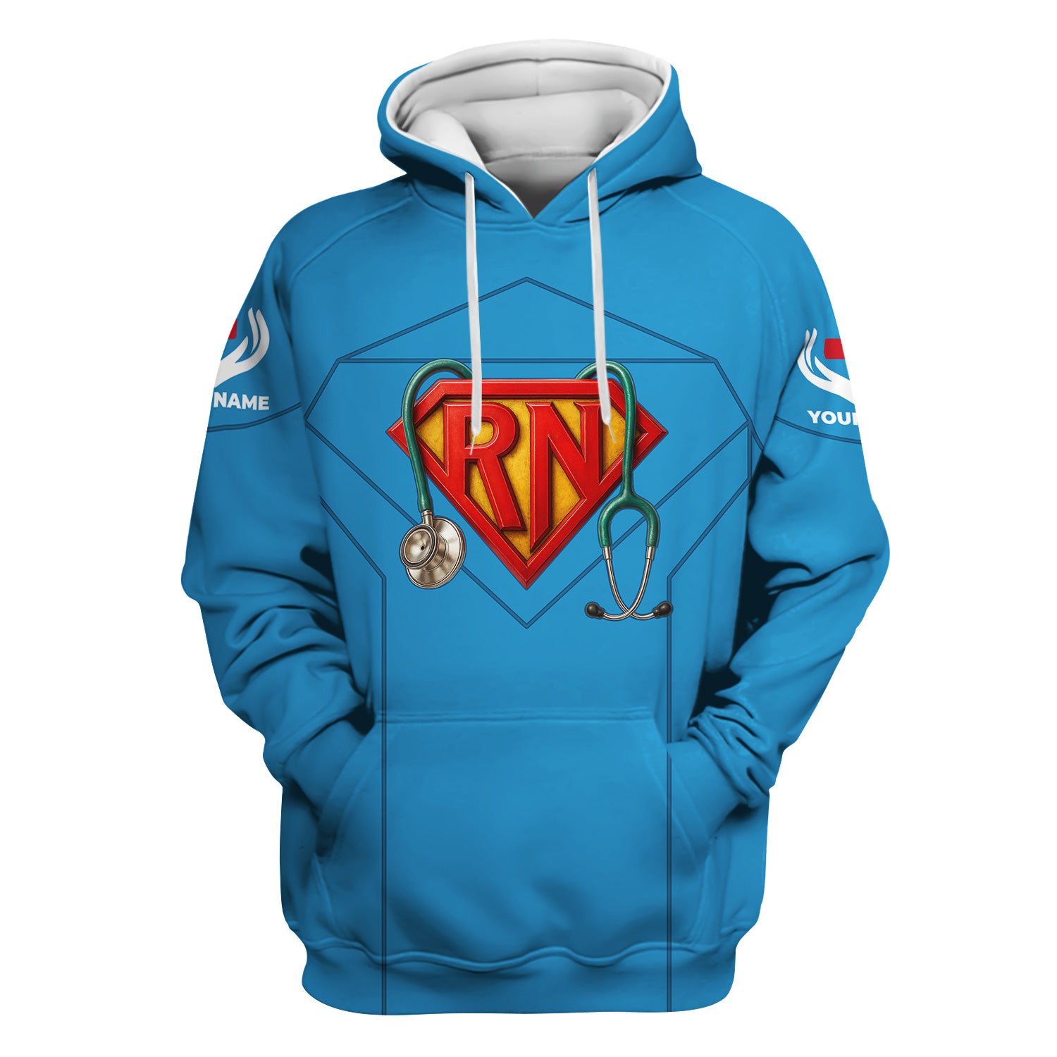 Personalized Funny RN Symbol Nurse Scrub for Women - Superhero Design with Stethoscope - Gift for RN LPN CNA Medical Staff
