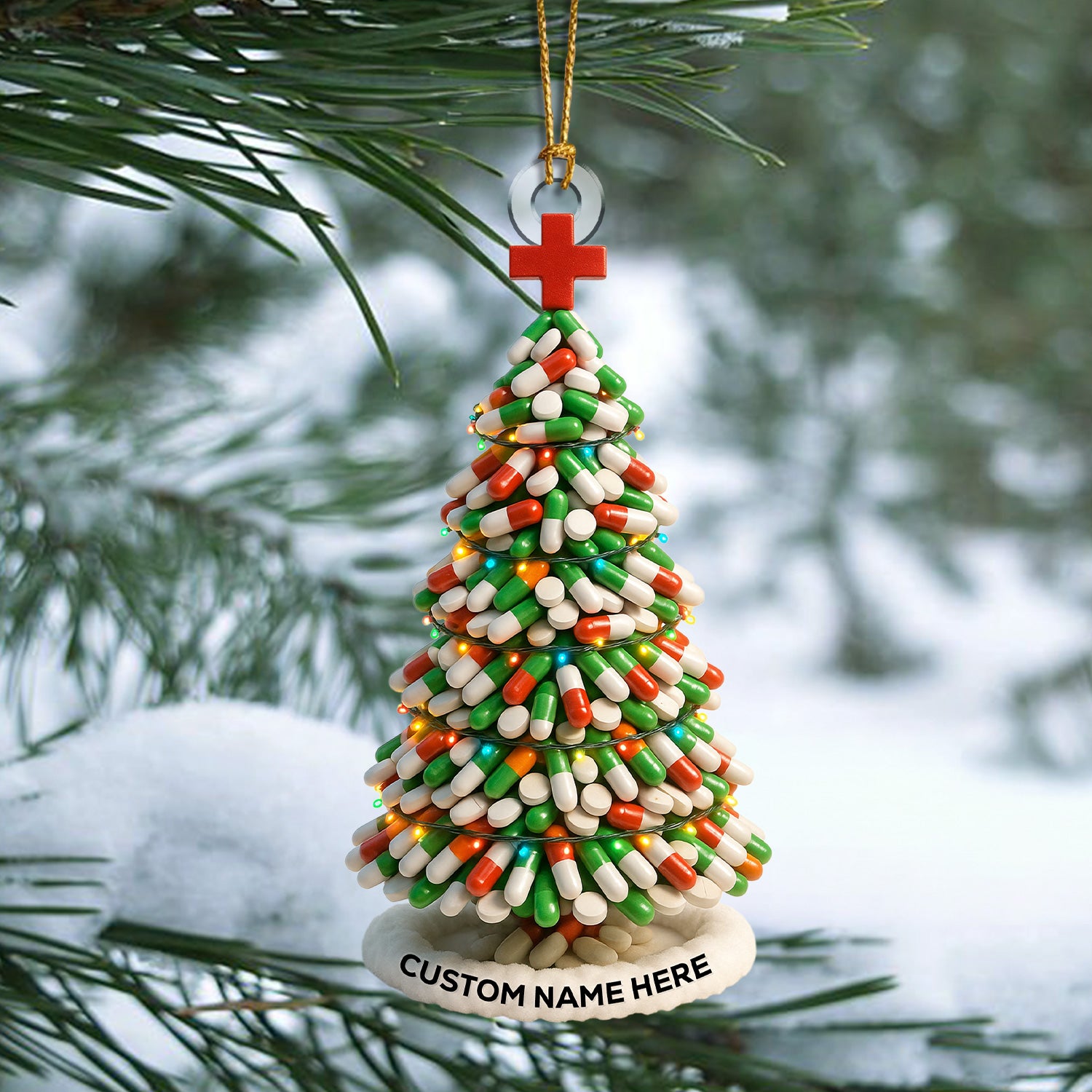 Personalized Pharmacy Christmas Ornament – Funny Medicine Tree Design – Cute Holiday Gift for Nurses, Doctors, and Pharmacists