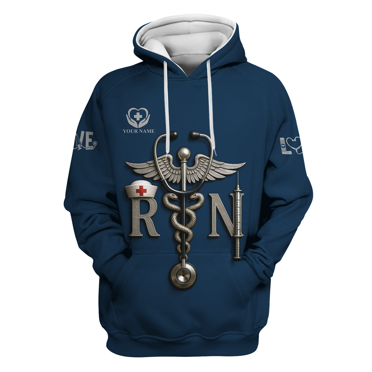 Personalized RN Nurse Shirt - Caduceus & Syringe Graphic - Custom Gift with Multiple Color Options for CNA LPN Medical Staff