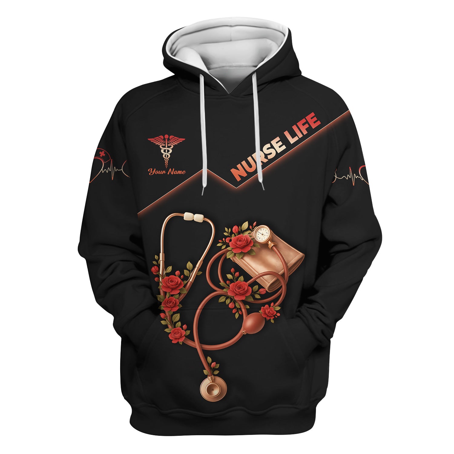 Personalized Nurse Life Shirt - Customizable Nursing Graphic Tee with Roses and Stethoscope - Gift for RN LPN CNA