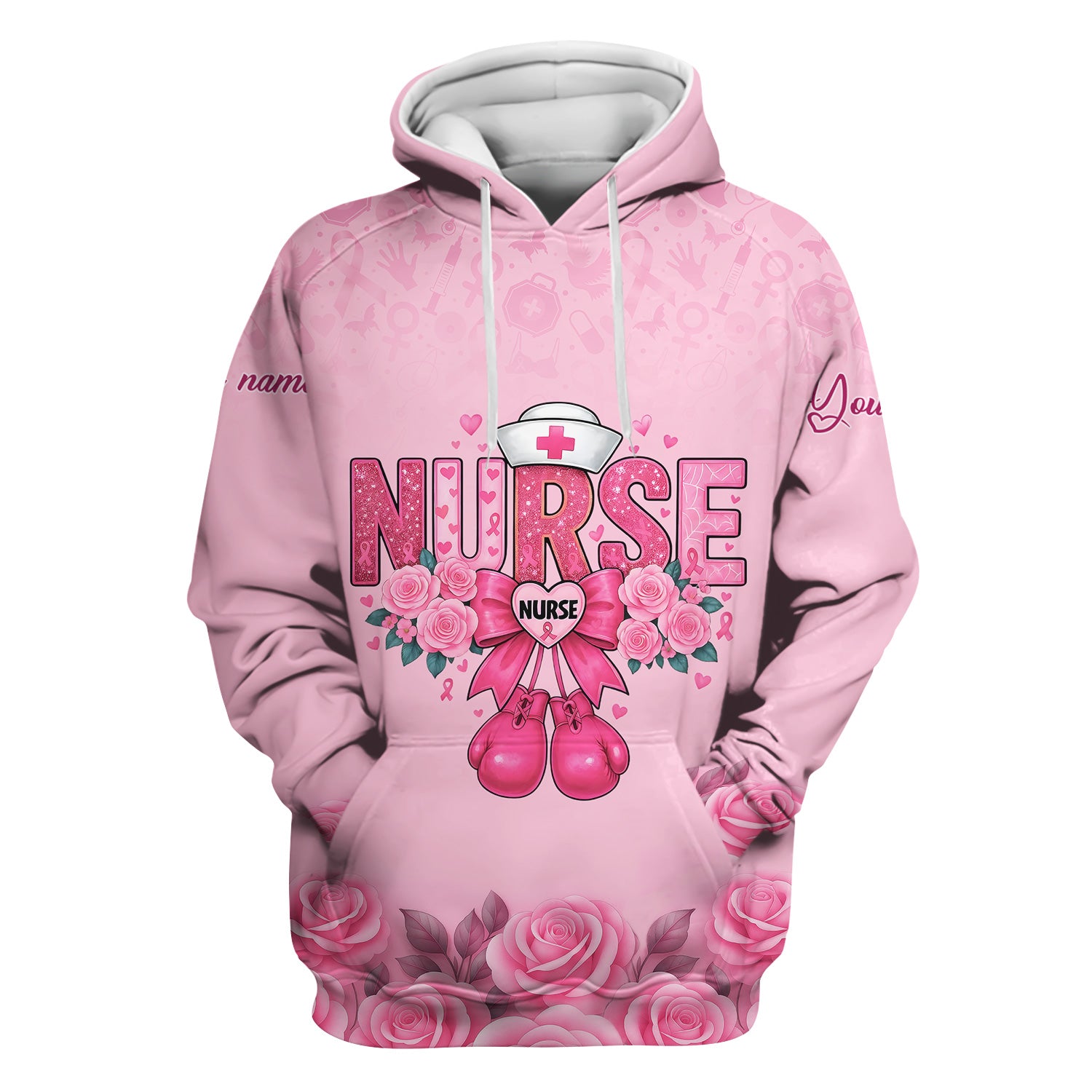 Personalized Breast Cancer Fighter Shirt - Pink Boxing Gloves & Rose Floral Design - Gift for RN LPN CNA