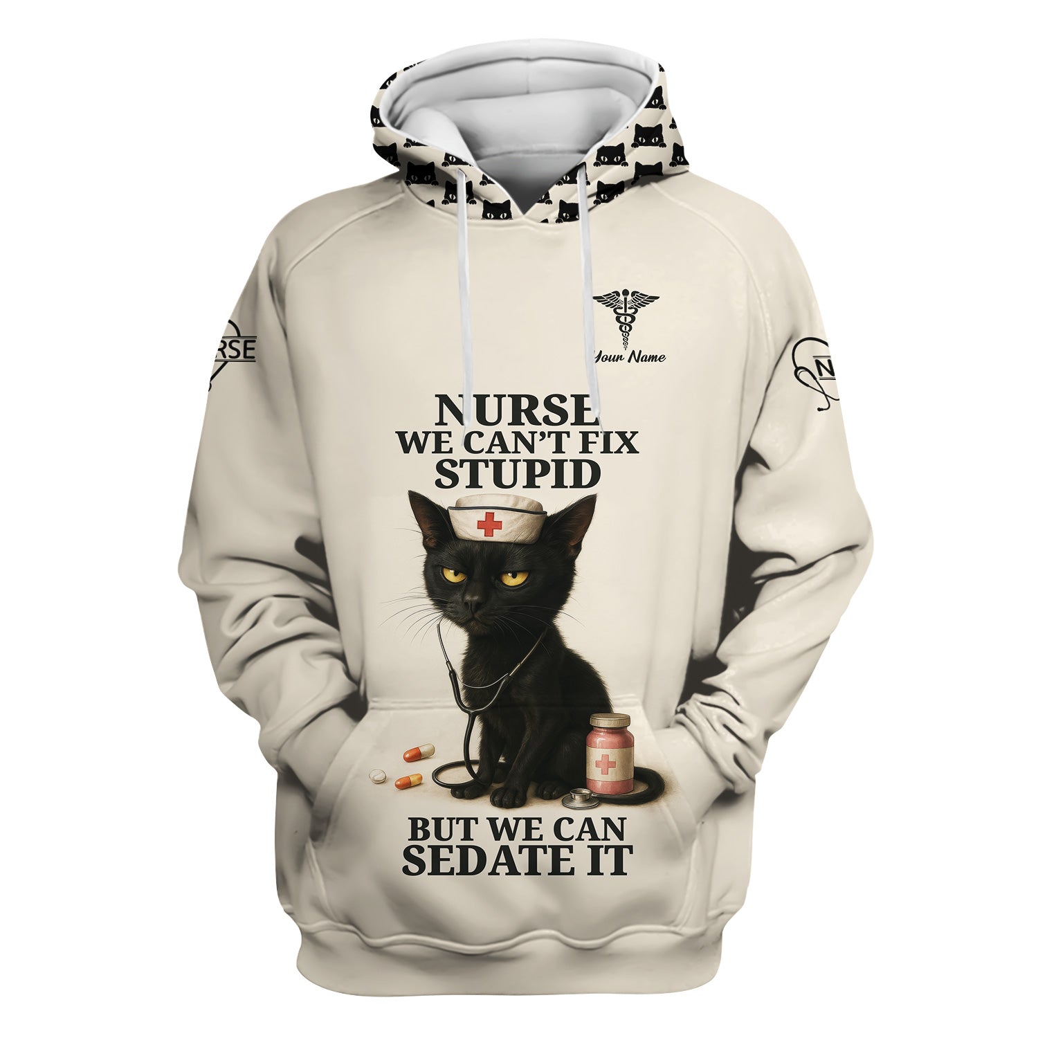 Custom Nurse V-Neck Scrub Shirt - Hilarious Cat Graphic with Medical Quote - Gift for Registered Nurse LPN CNA Women