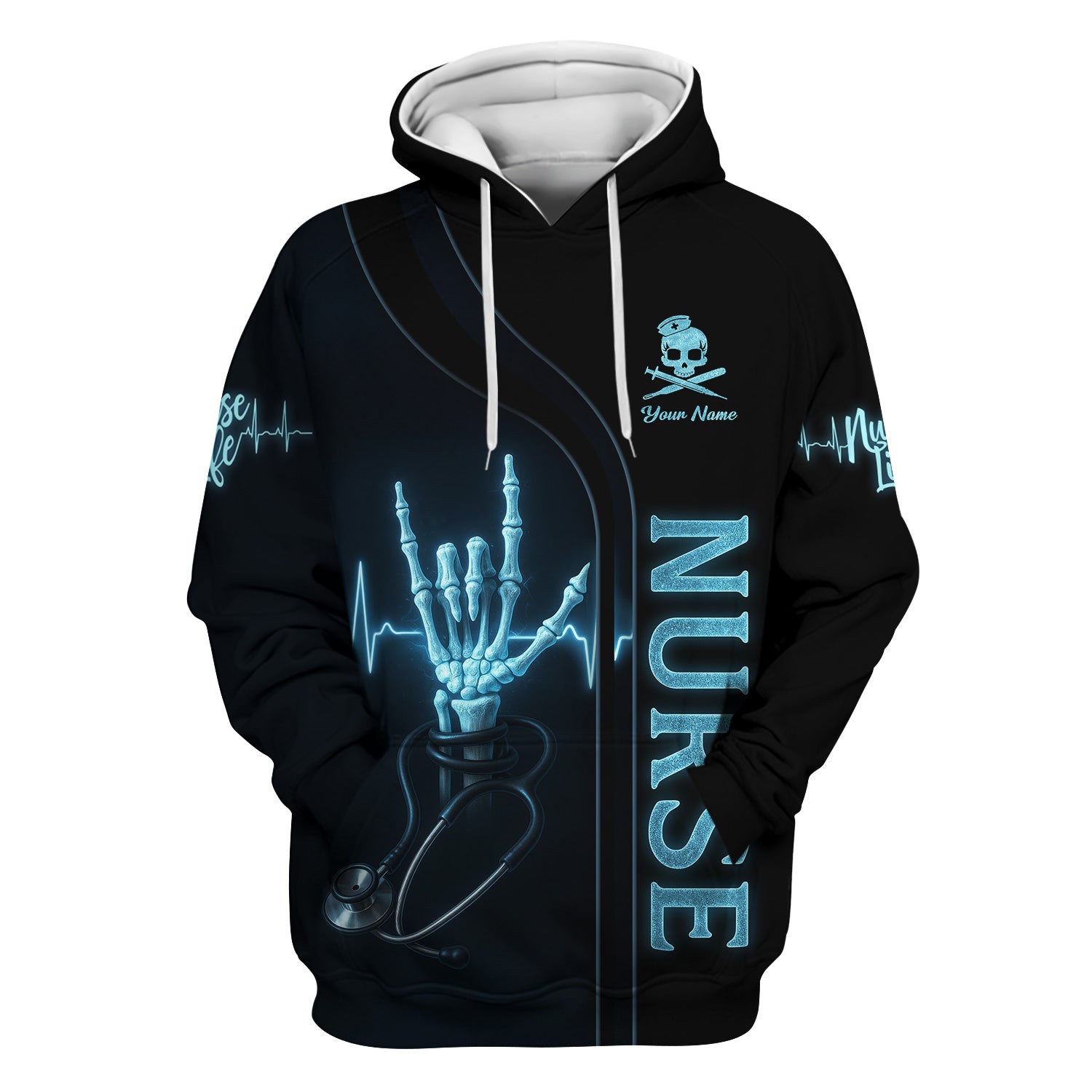 Custom Skeleton Hand Nurse Scrub Top - Rockin the Nurse Life  Quote - Gift for RN, CNA, LPN, Healthcare Worker