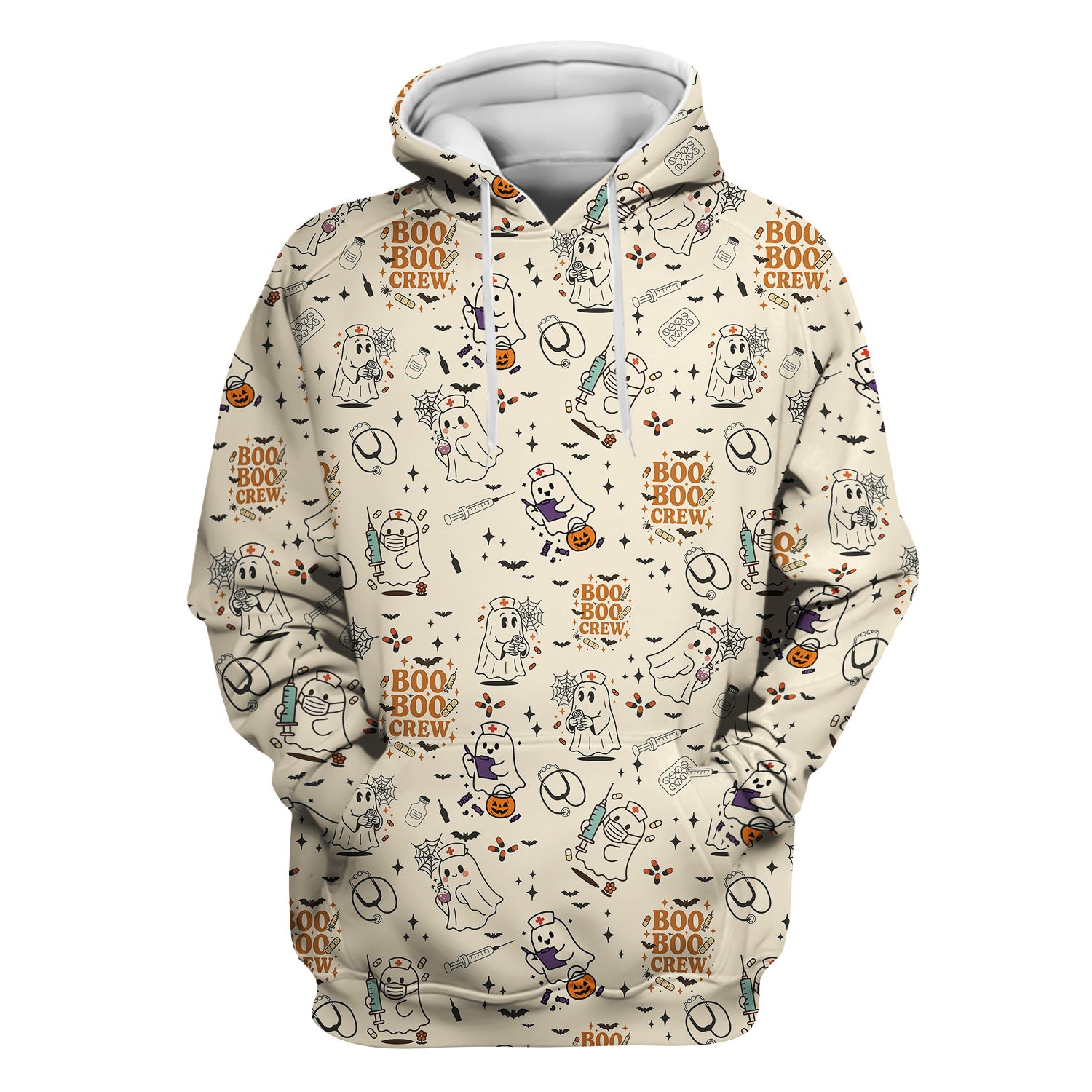 Funny Halloween Scrub Shirt for Nurses - BOO BOO CREW Ghost Design - Cute Fall Medical Top for RN CNA LPN Women