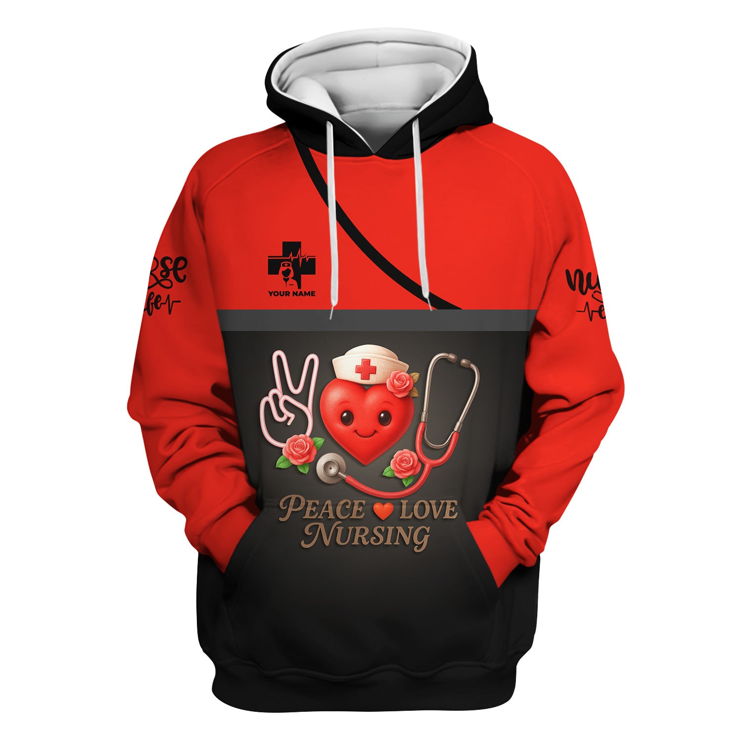 Personalized Nurse Scrubs with Heart Design - Peace Love Nursing - Custom RN CNA LPN Scrubs Gift for Women
