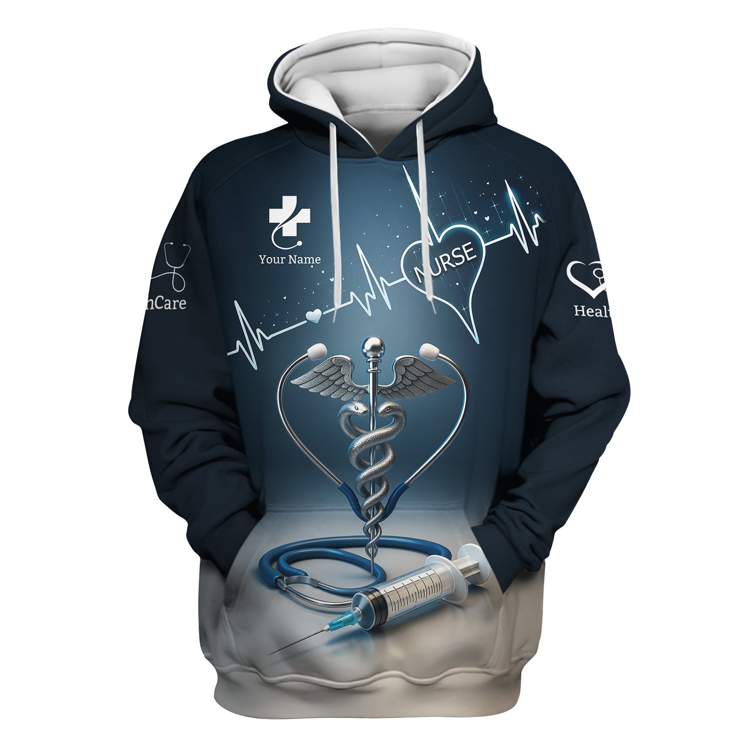 Personalized Nurse Scrubs with Caduceus Heartbeat Syringe - Custom Name Medical Apparel for RN CNA LPN - Gift for Healthcare Workers