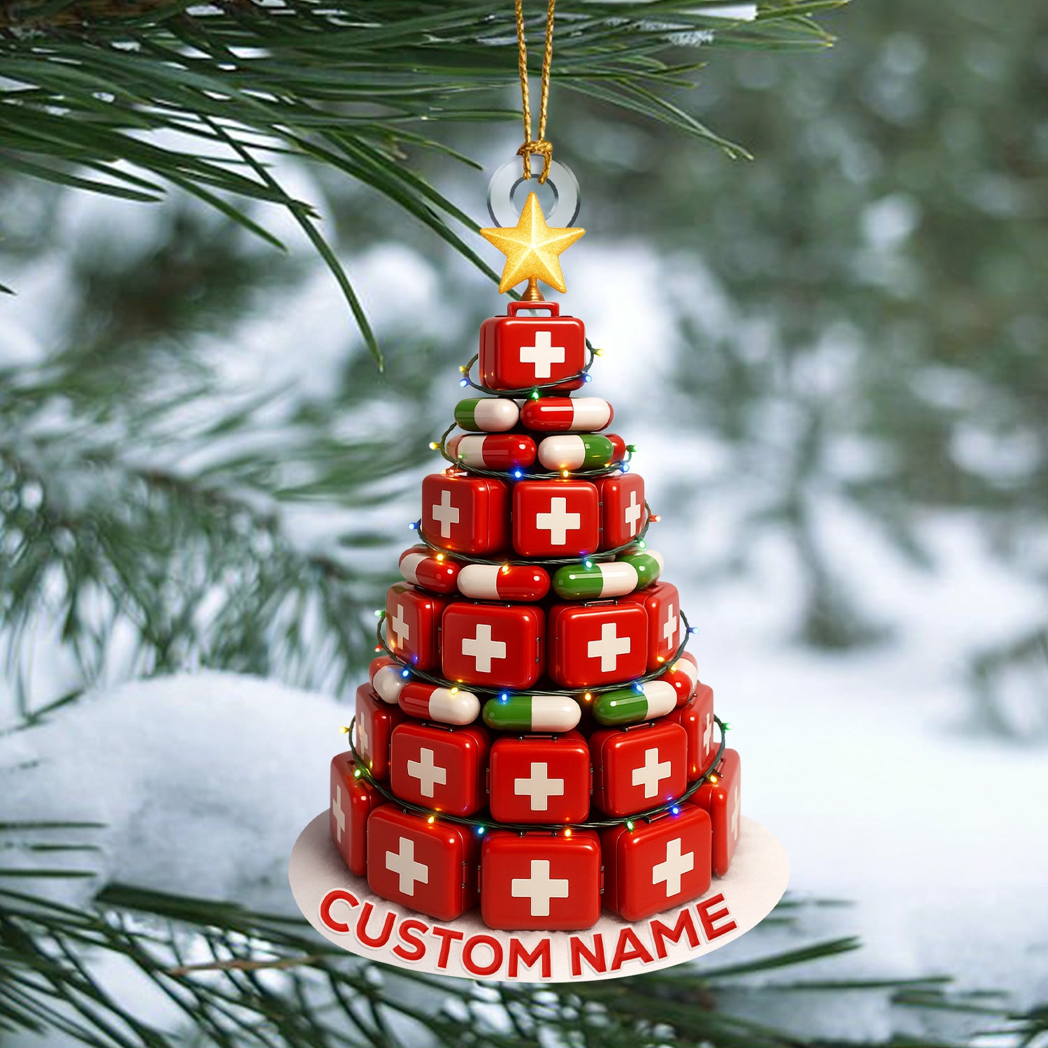 Medical Pill Box Christmas Tree Ornament, Custom Name Nursing Gift, Nurse Holiday Decor Keepsake