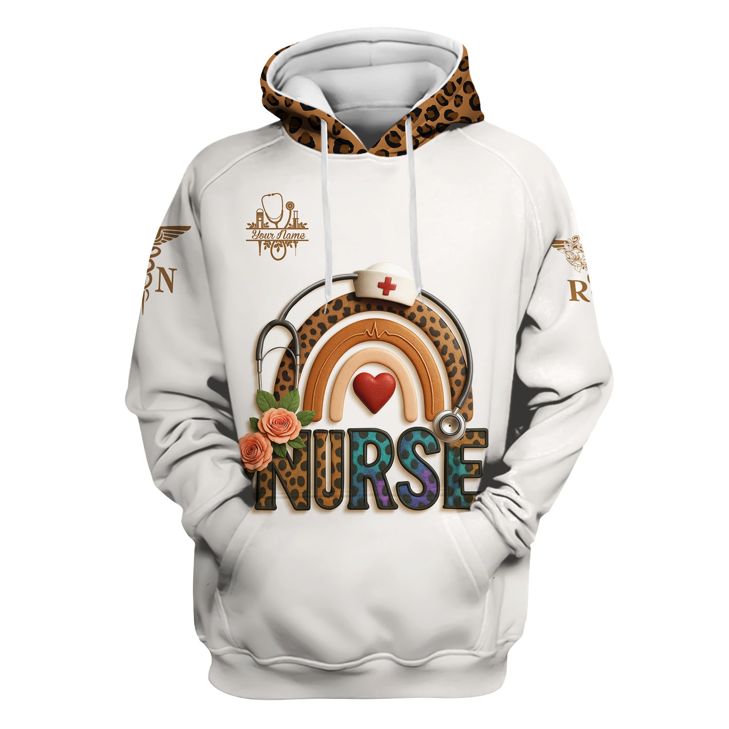 Funny Nurse Scrubs for Women - Leopard RN CNA LPN Uniform Top - Nursing Requirements Design with Custom Name
