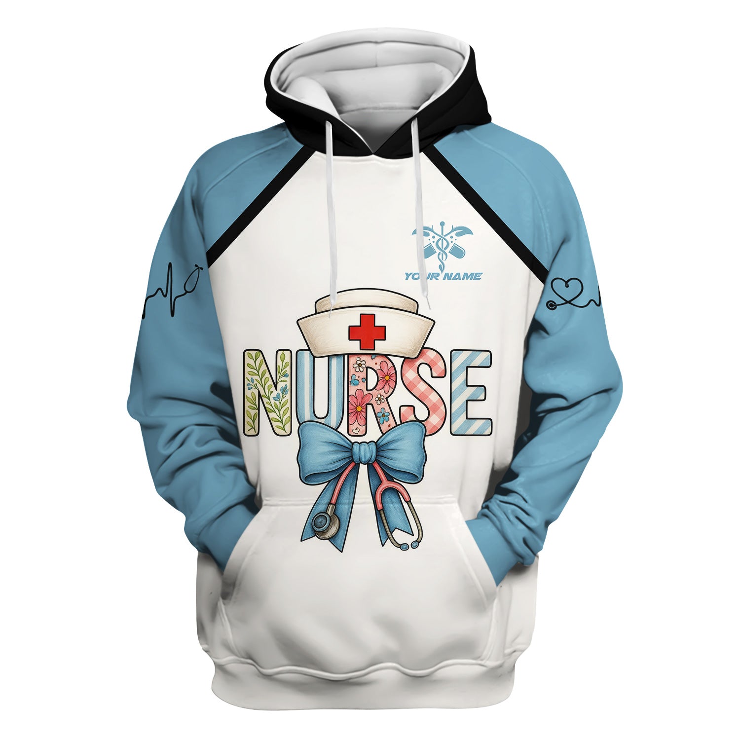 Custom Nurse Scrub Top for Women - Cute Bow Stethoscope Design & Name Personalization - Gift for RN CNA LPN Nursing Appreciation