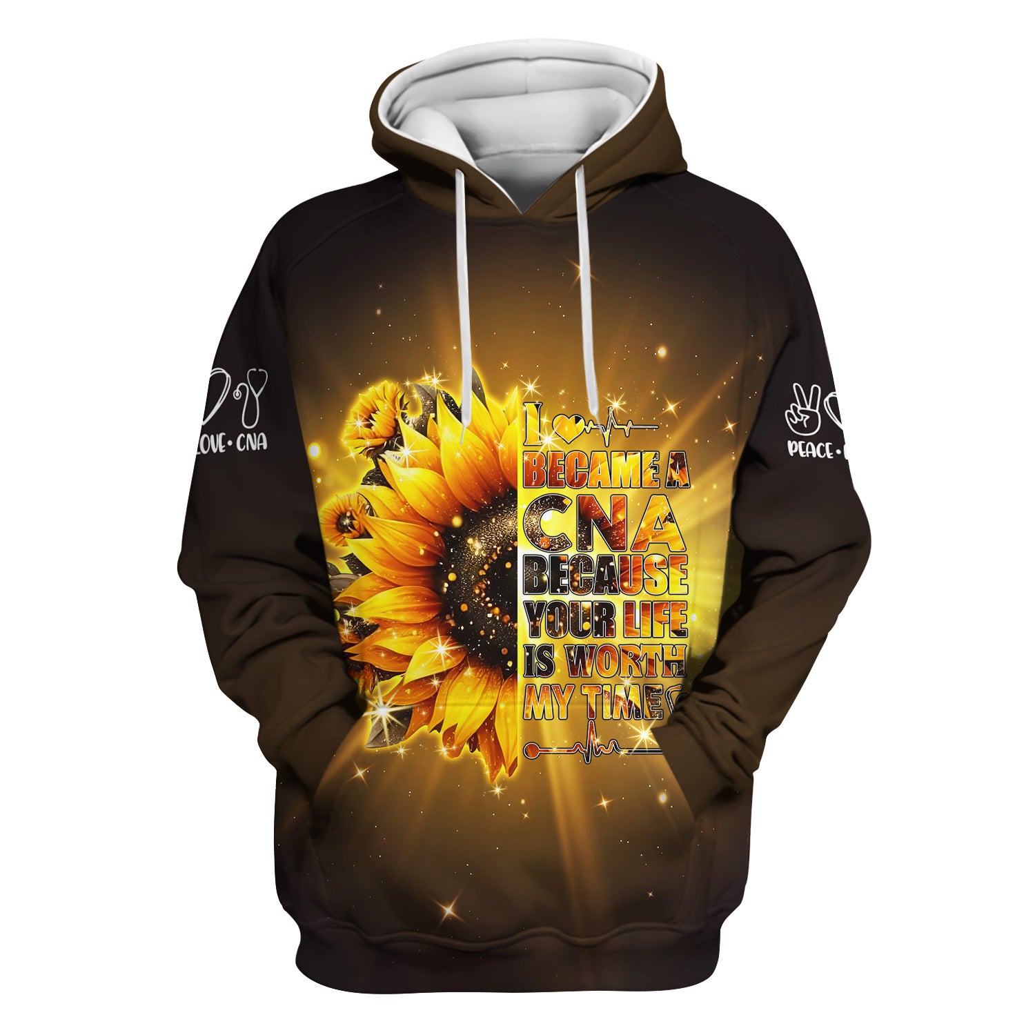 Personalized CNA Sunflower Scrub Top - Your Life Is Worth My Time Design - Gift for RN LPN Healthcare Workers