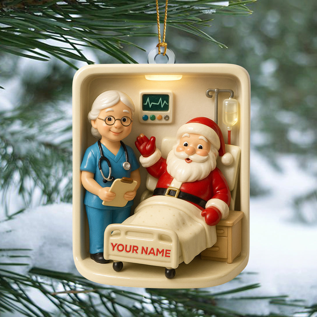 Personalized Nurse Christmas Ornament, Custom Name Nursing Santa Hospital Room Decor, Cute Holiday Gift for Nurses
