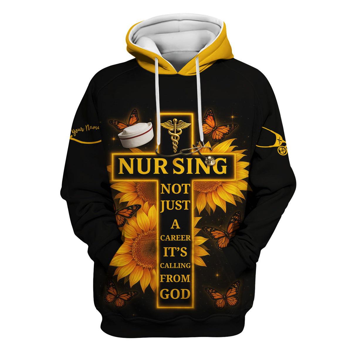 Personalized Nurse Faith Scrub Top - Religious RN CNA LPN Work Shirt - Custom Gift for Nurses Healthcare Workers with Sunflower Butterfly