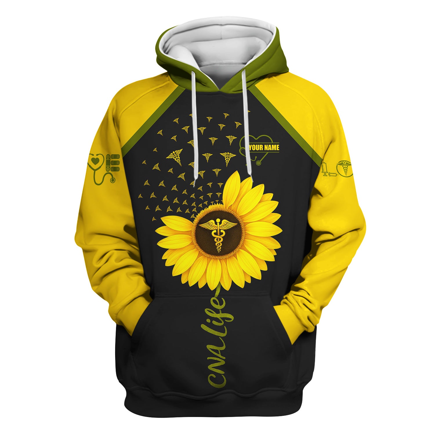 Personalized CNA Sunflower Shirt - Custom Name & Caduceus Symbol Design - Gift for RN LPN Healthcare Workers