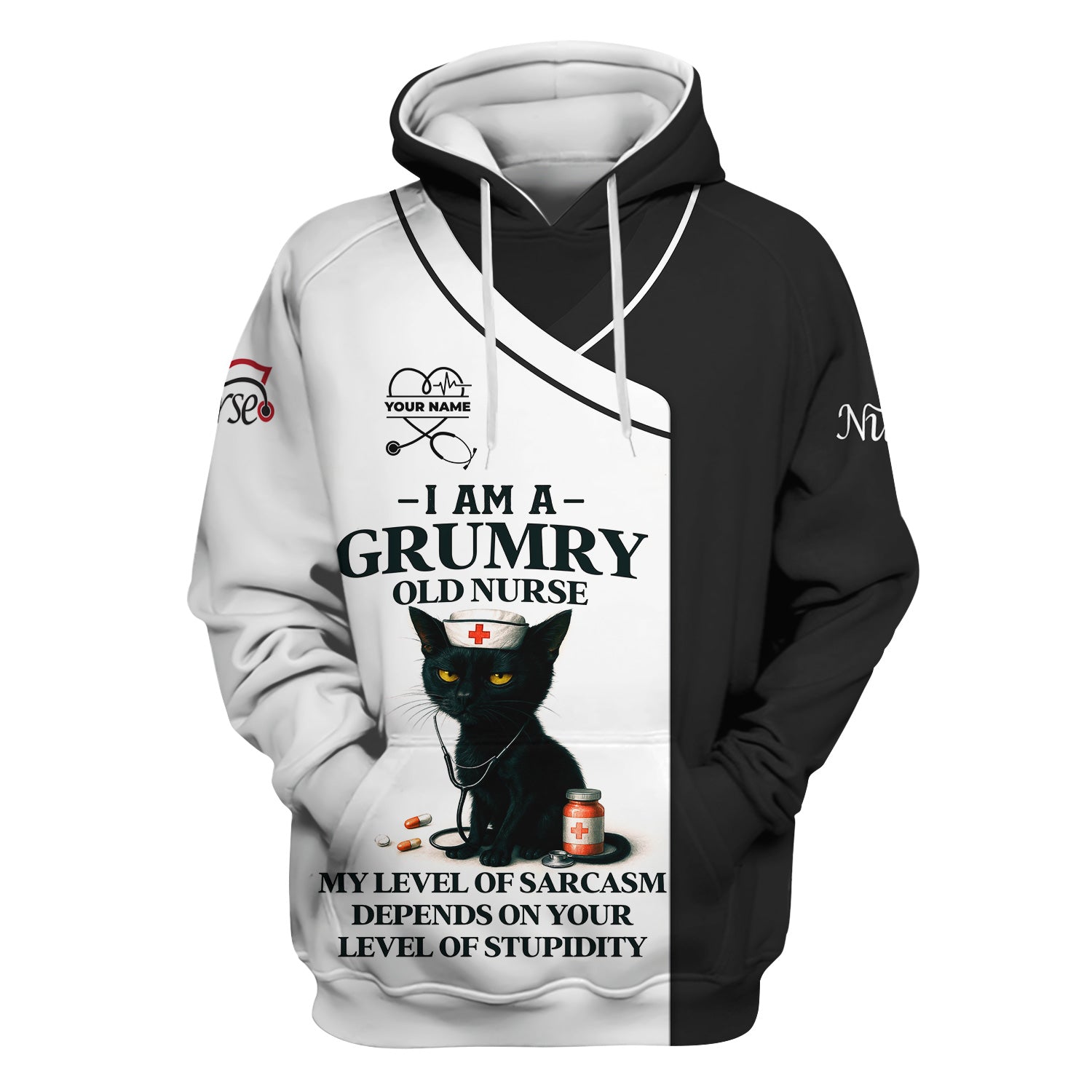 Grumpy Old Nurse Scrub Shirt with Sarcastic Black Cat Design - I Am a Nurse Of Course I'm Grumpy Quote - Gift for RN CNA LPN Healthcare Workers