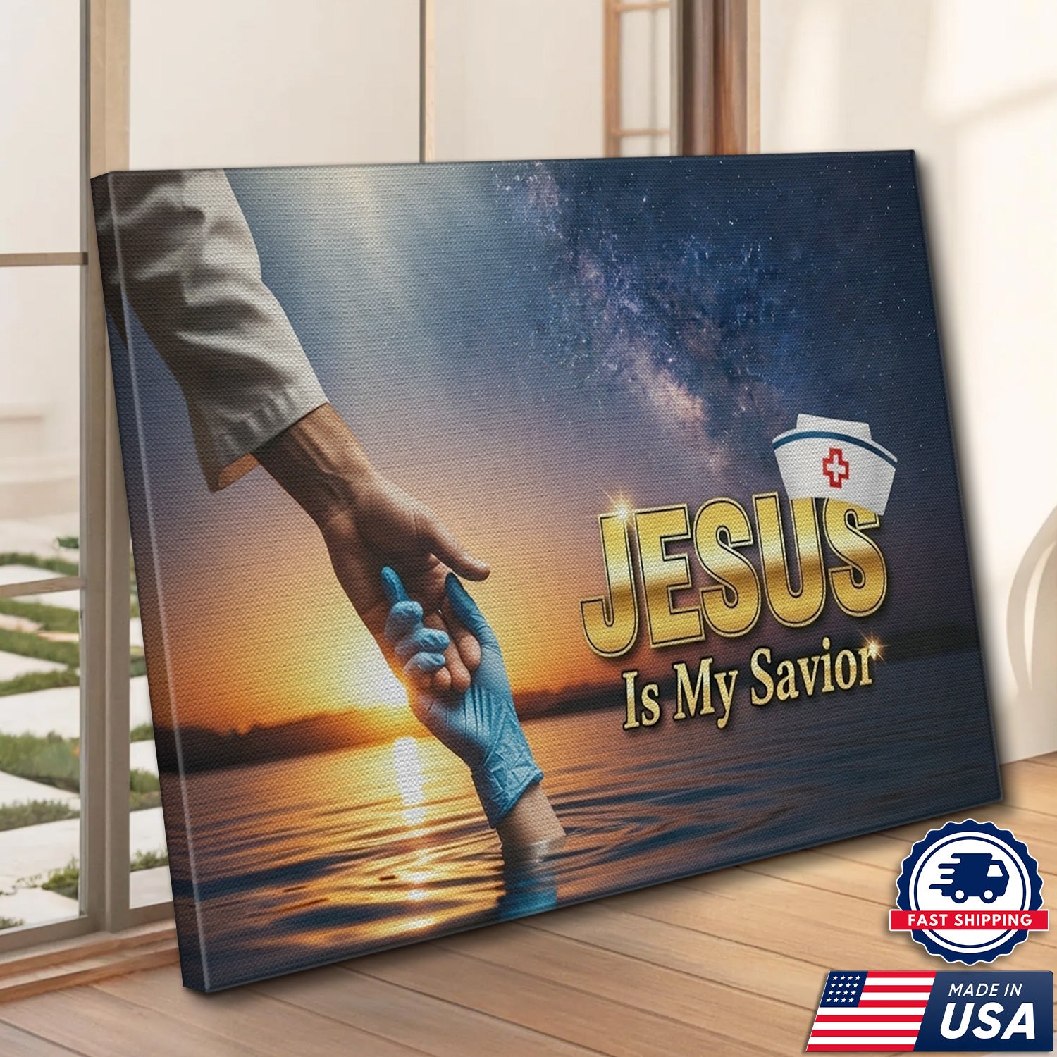 Jesus Is My Savior Nurse Canvas, Faith Religious Gift for RN LPN CNA, Home Office Wall Decor