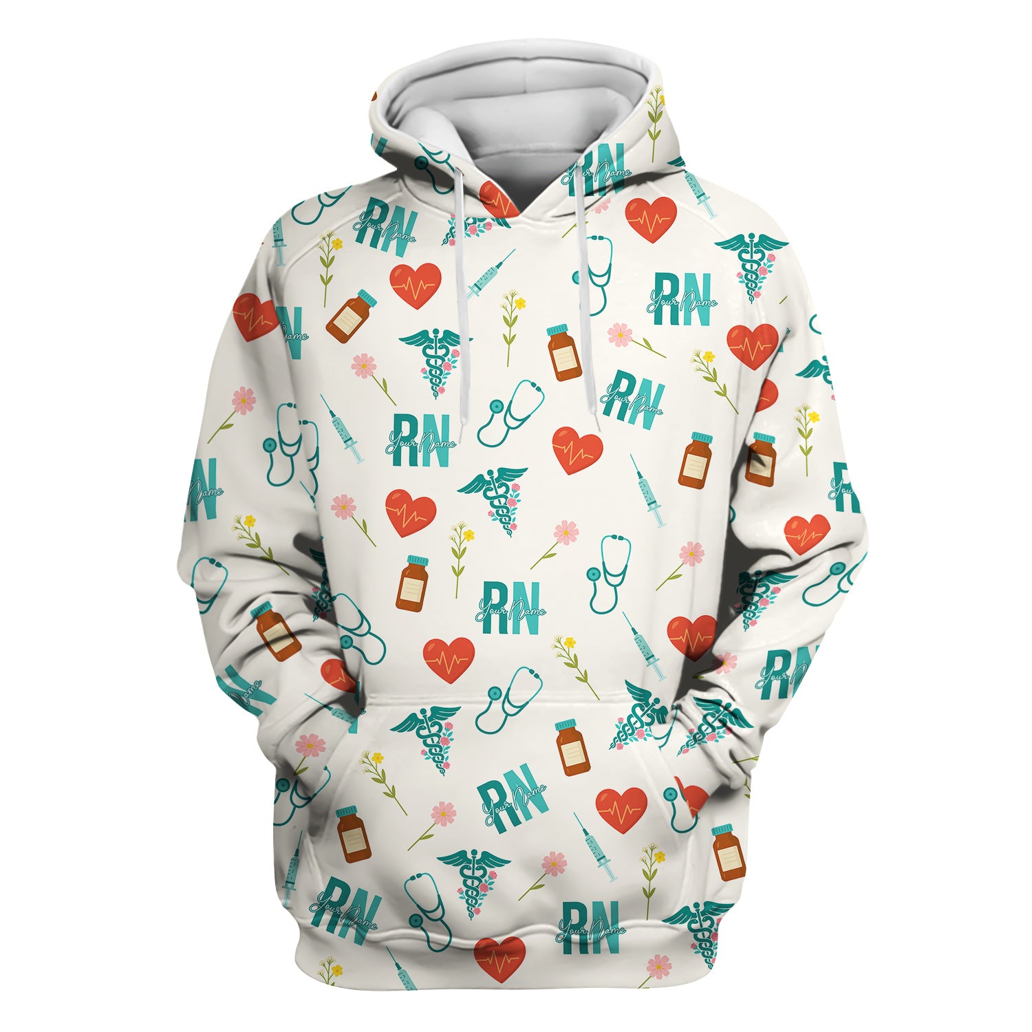 Personalized RN T-Shirt for Women - Graphic Tee with Cute Medical Pattern - Gift for CNA, LPN, Medical Worker