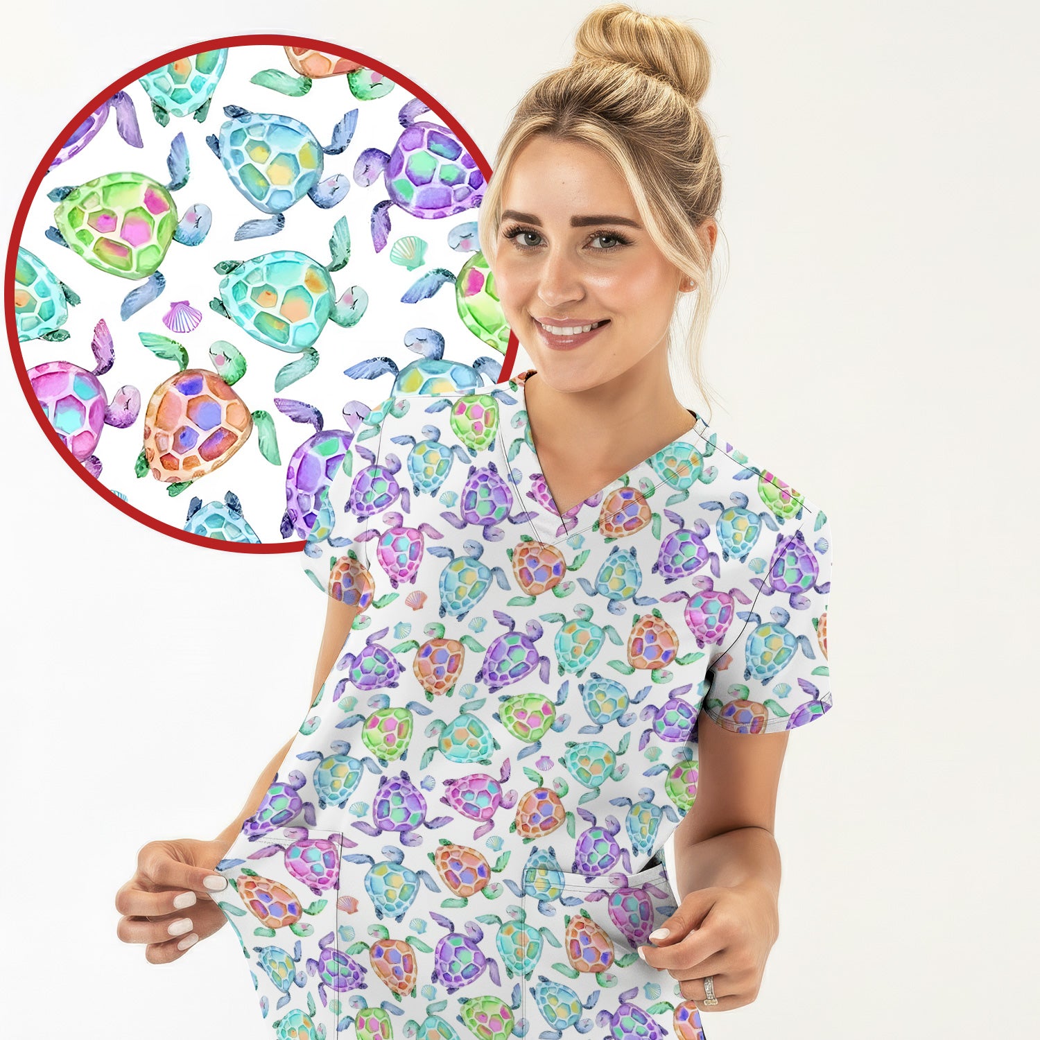 Potted Plant Orchid Cactus Pattern Scrub Top, Comfortable Scrubs for Nurses