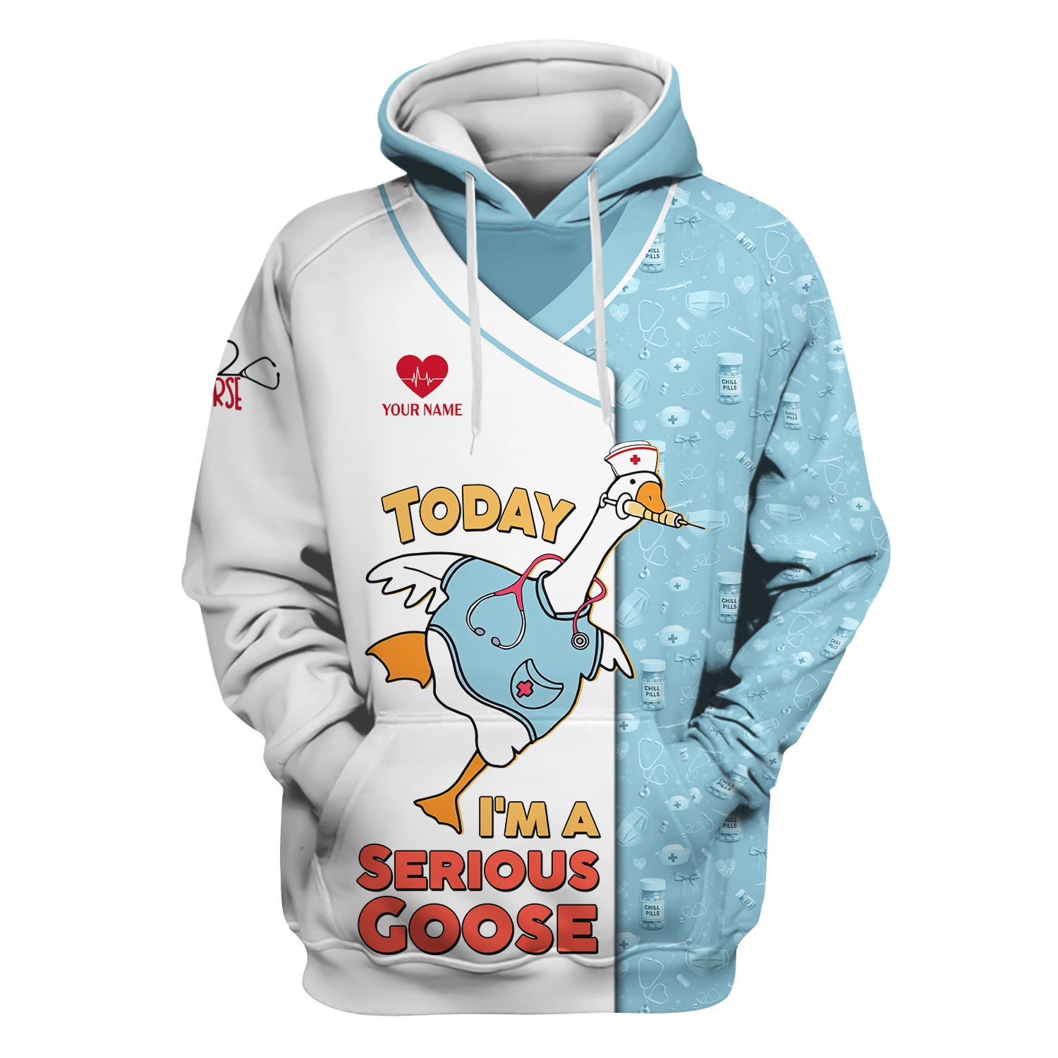 Personalized Goose Nurse T-Shirt for Women - Silly Medical Icons Design - Custom Name Gift for Healthcare Workers & Medical Staff