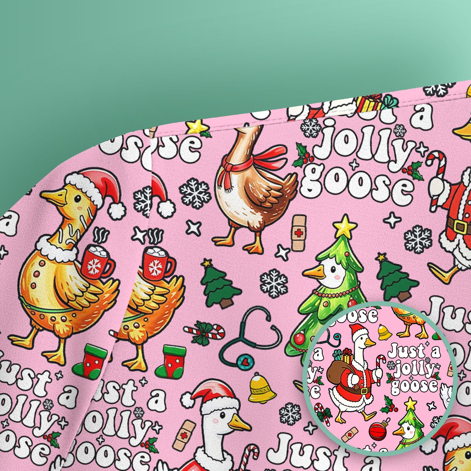 Christmas Goose Scrub Top for Nurse - Funny Jolly Holiday Medical Shirt for Women