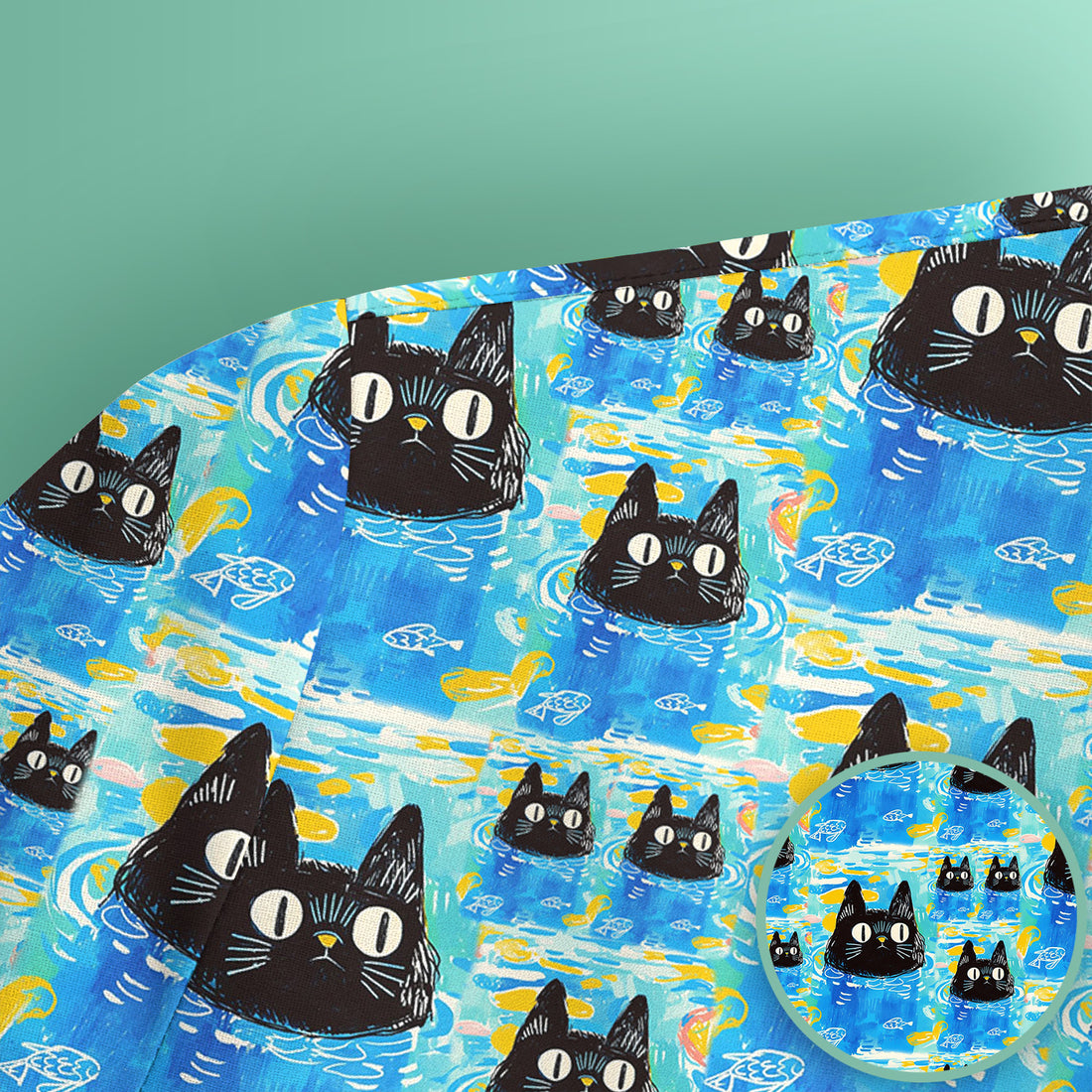 Black Cat Swimming In Blue Water Pattern Scrub Top, Comfortable Scrubs for Nurses