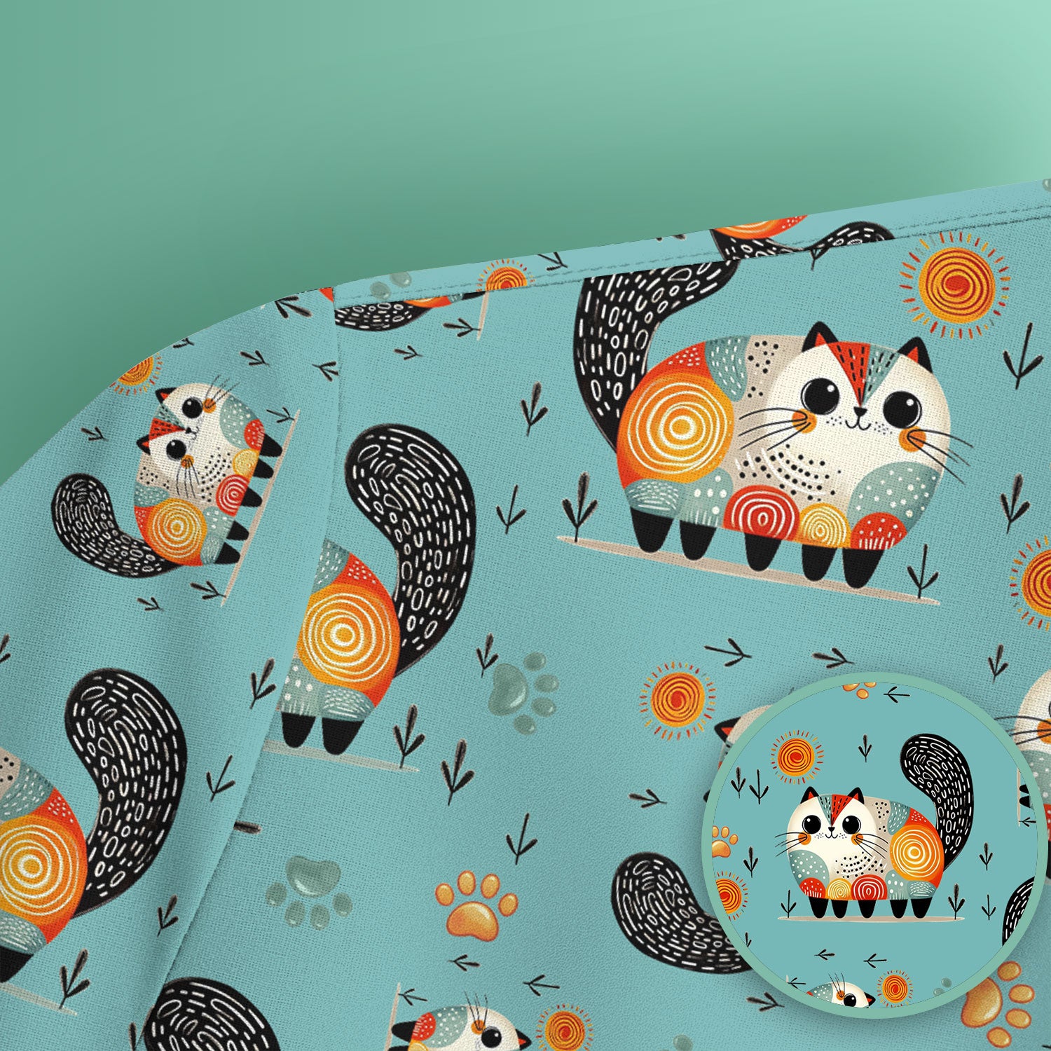 Playful Cat Illustration Nurse Scrub Top, Comfortable Scrubs for Nurses