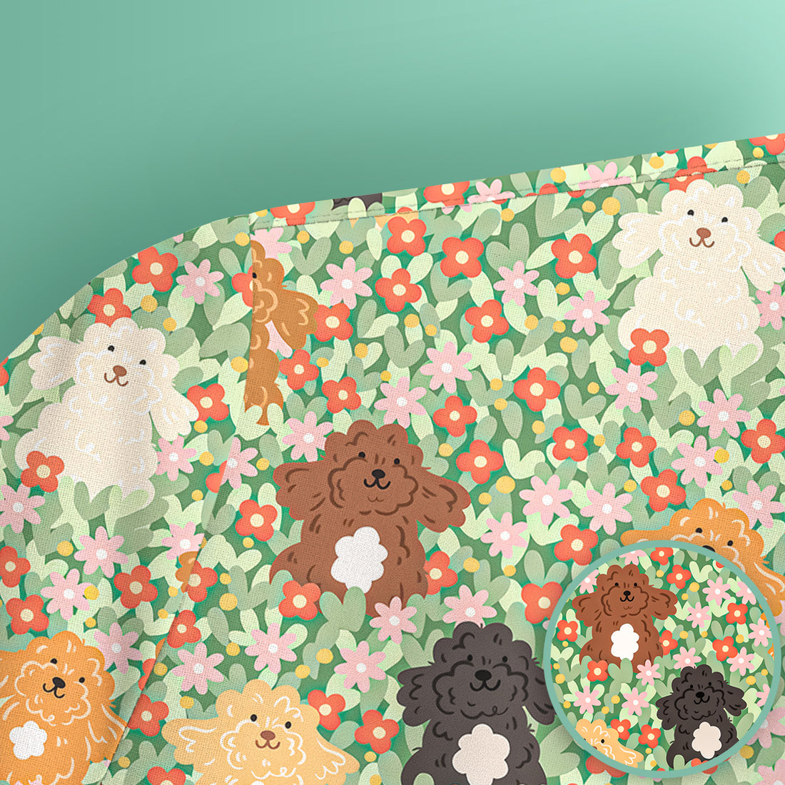 Cute Poodle Dogs Floral Pattern Scrubs Top, Breathable Fabrics Nursing Uniform
